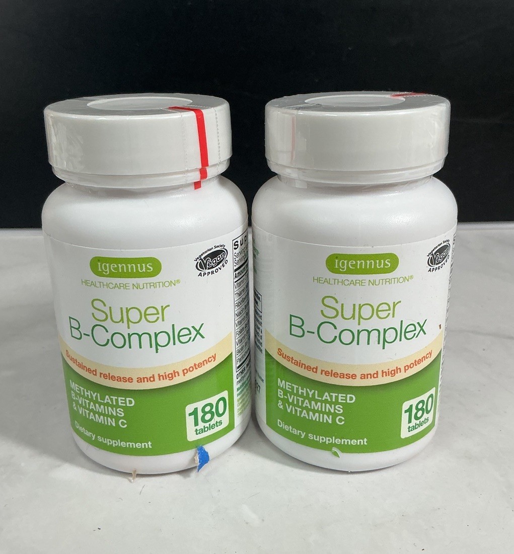 2X Igennus Super B-Complex Methylated B-Vitamins, LARGER 180 Tablets 360 TOTAL