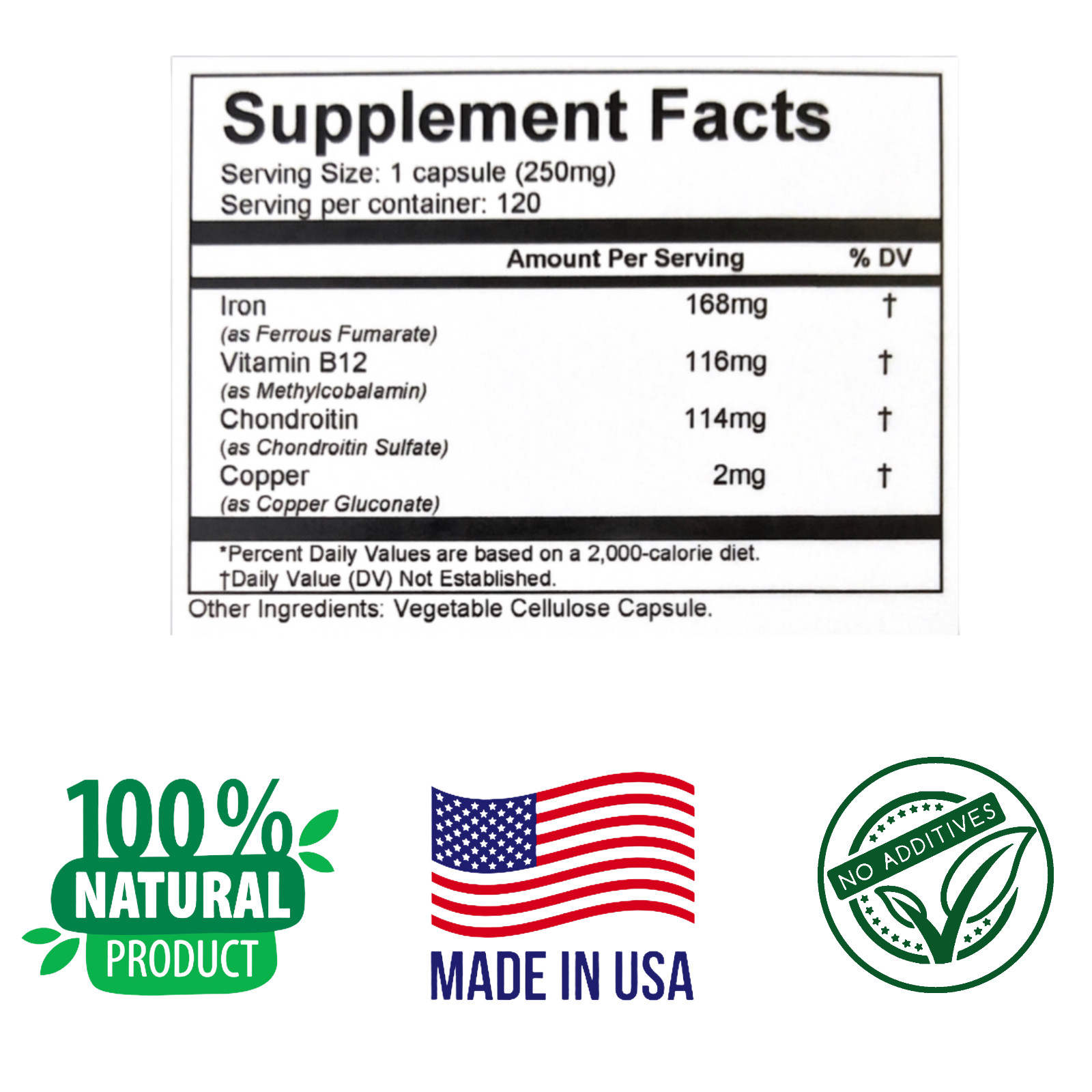 Anemia Support,120 Capsules Boost Hemoglobin Production, NATURAL BLOOD BUILDER.