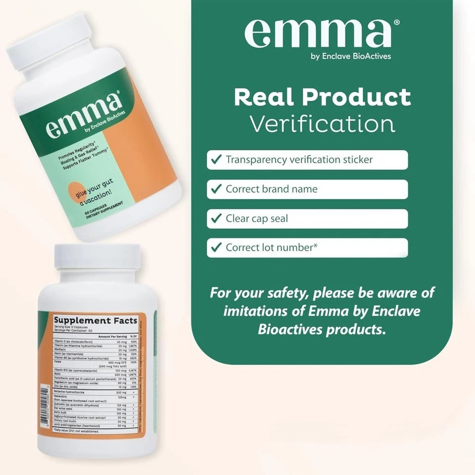 3Pack Emma Gut Health Supplement 180 Capsules for Bloating Relief & Leaky Gut