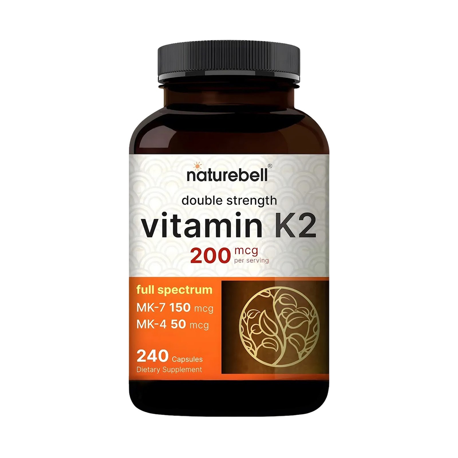 NatureBell Vitamin K2 200mcg MK-4 MK-7 240 Capsules – 240 Servings