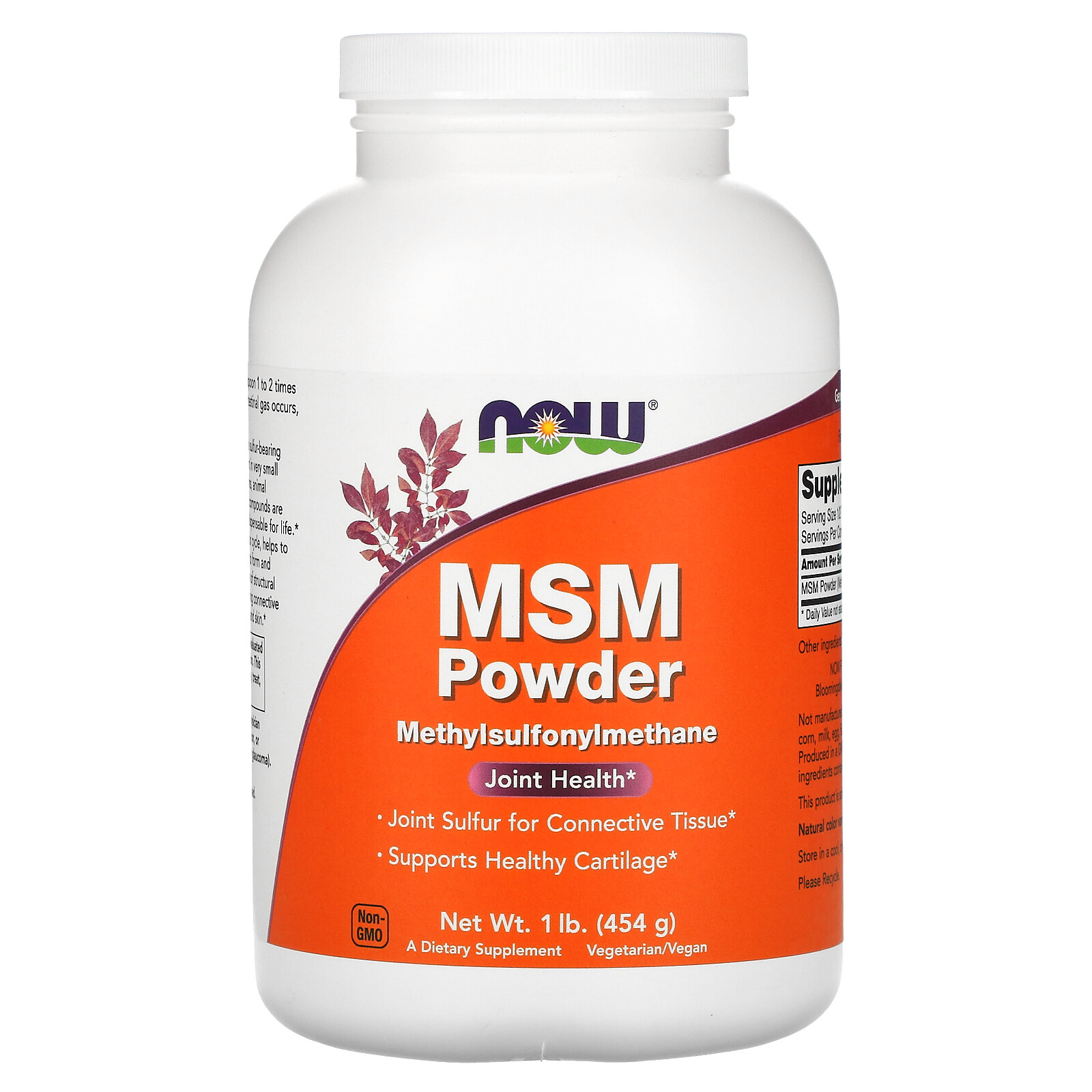 Now Foods MSM Powder 1 lb 454 g GMP Quality Assured, Non-GMO, Vegan, Vegetarian