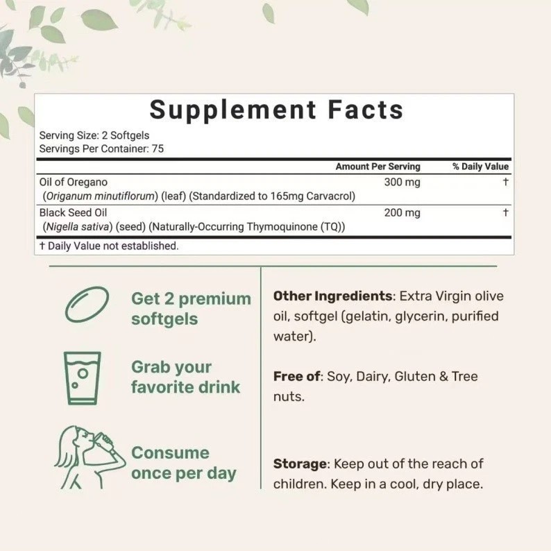 3 Pack Oil of Oregano with Black Seed Oil, 300 Softgels Fresh Microingredients.