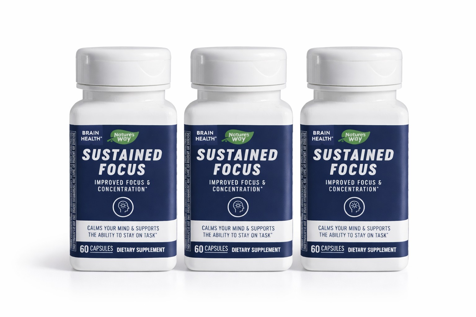 3× Nature’s Way Sustained Focus 60CT – Improved Focus & Concentration EXP 03/26