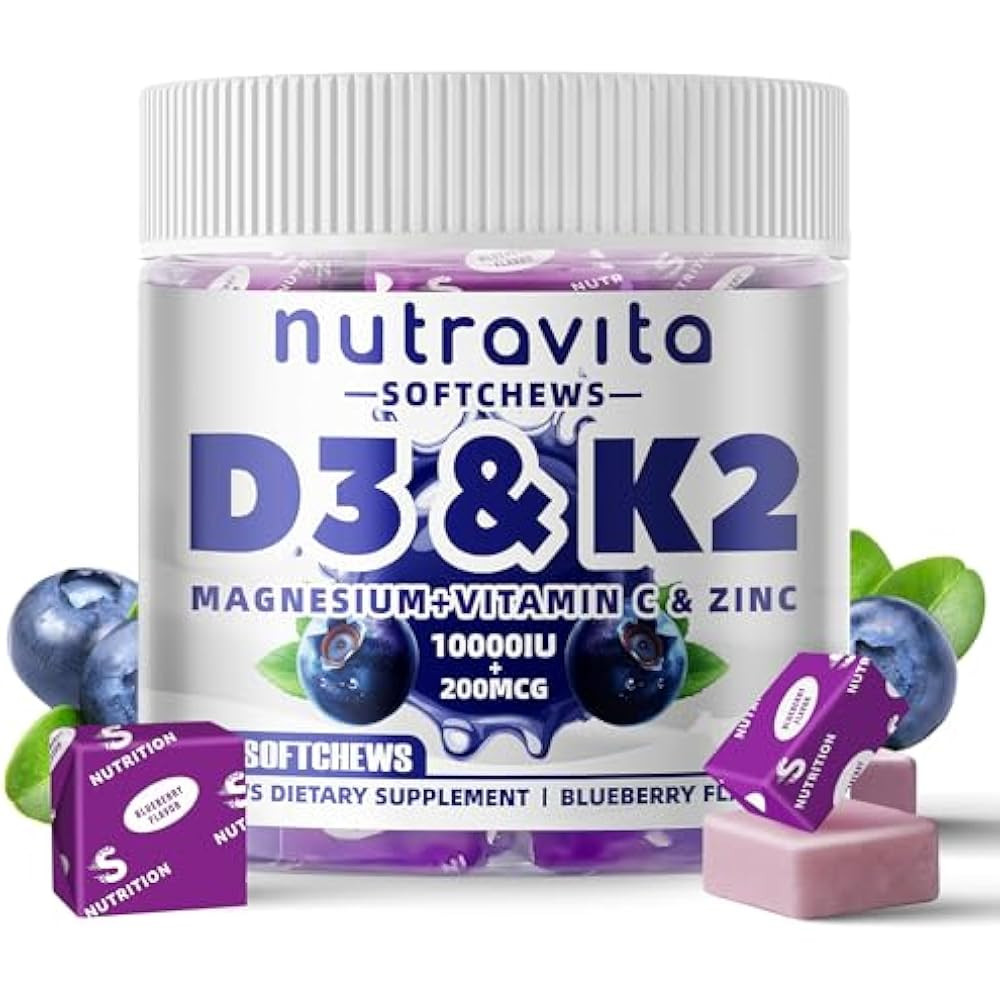 Nutravita Sugar-Free Vitamin D3 K2 Chews 60 Count-Blueberry ~ Exp 3/27