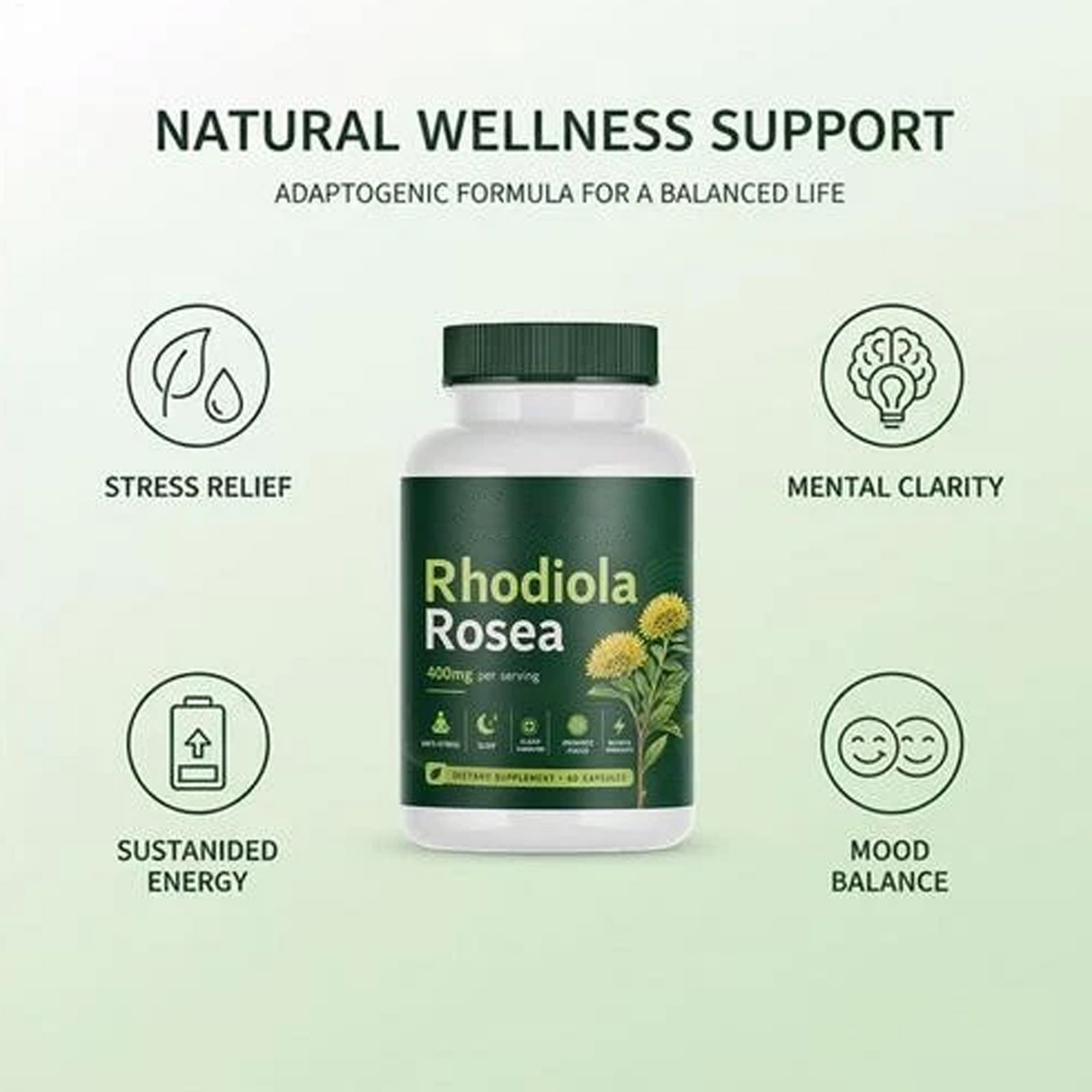 Soluma Rhodiola Rosea, 400mg Per Serving With Bioperine 60 Capsules 1 Set