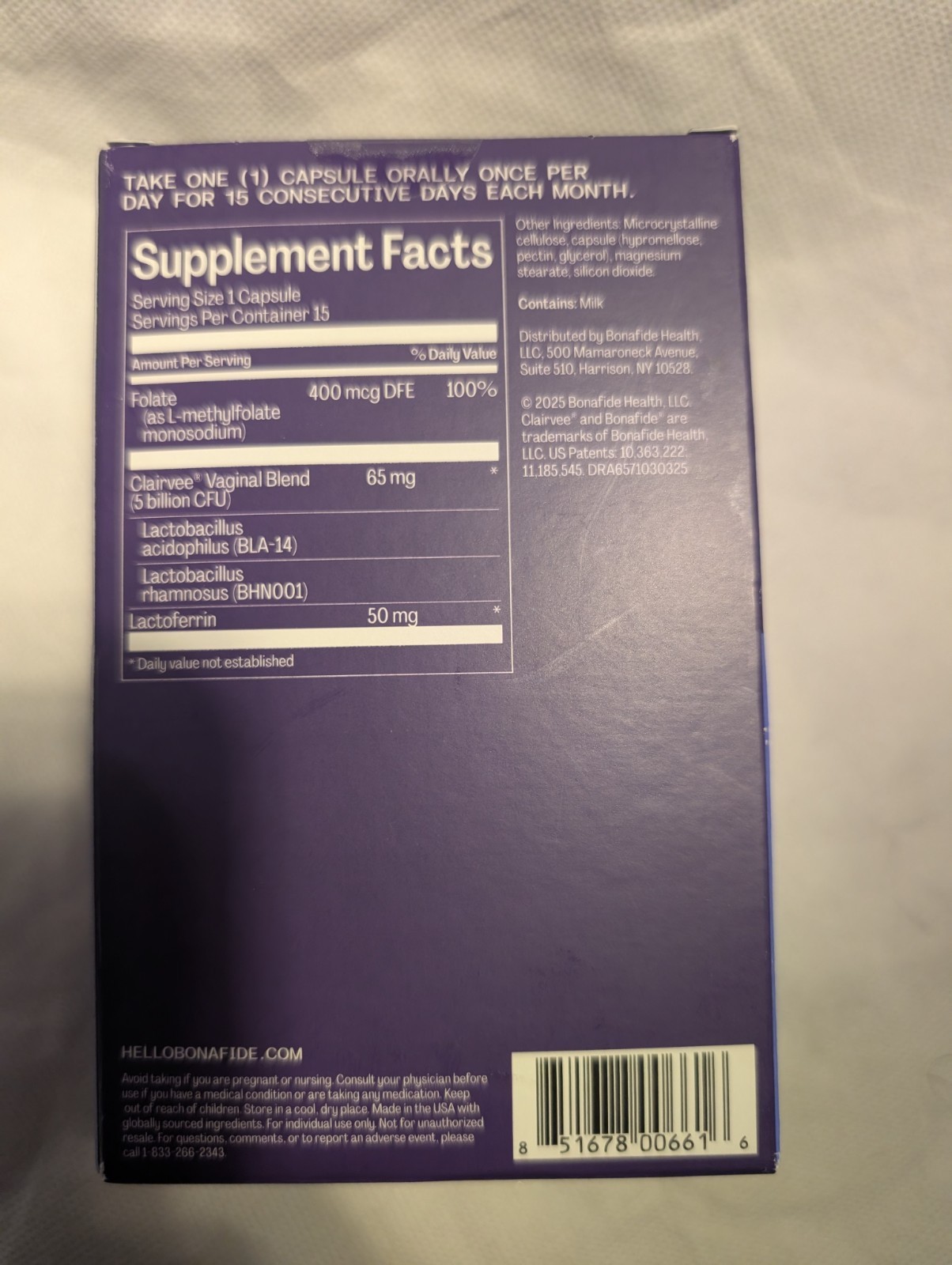 Bonafide Vaginal Health Pre + Probiotic Relief Odor Itching 15ct Caps Exp 04/27
