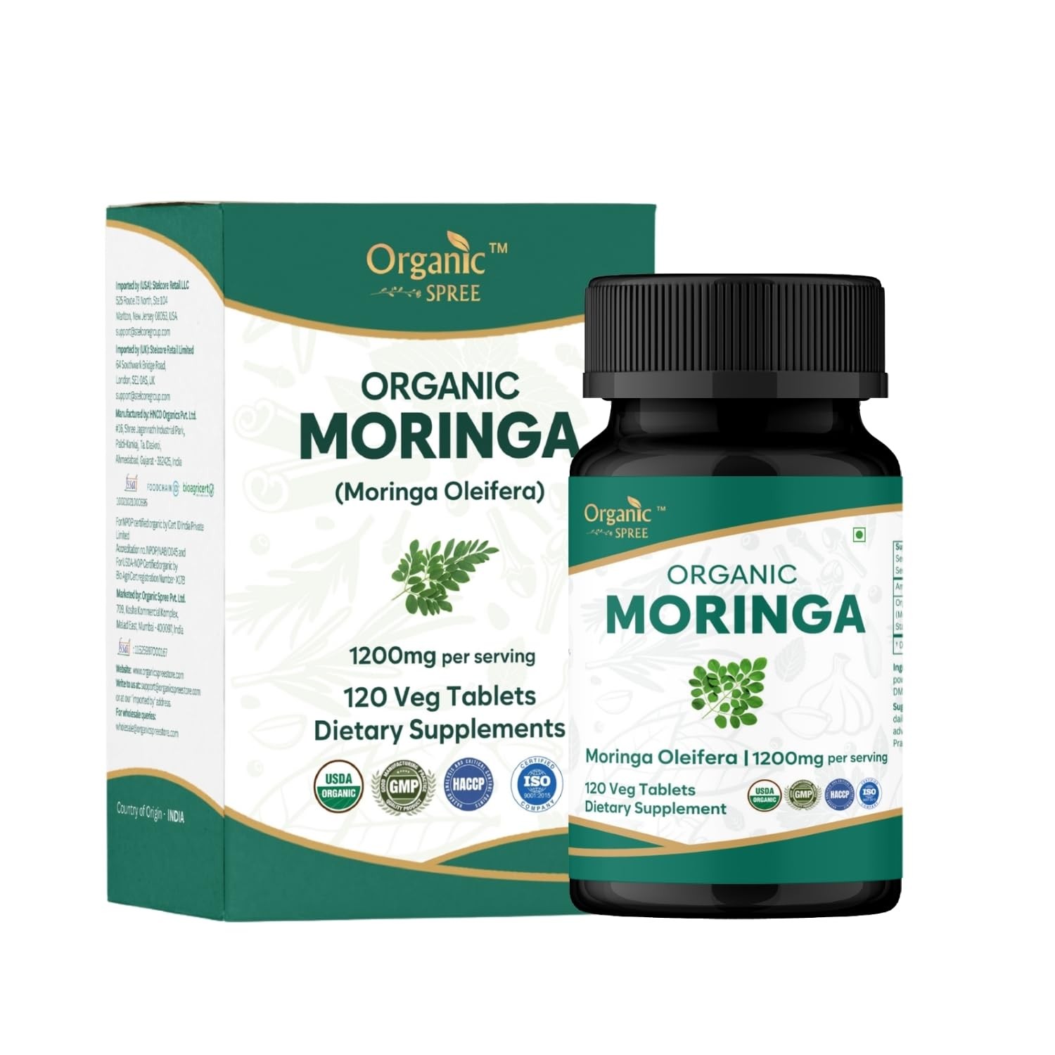 ORGANIC SPREE Moringa Oleifera 120 Tablets USDA Organic Drumstick Leaf
