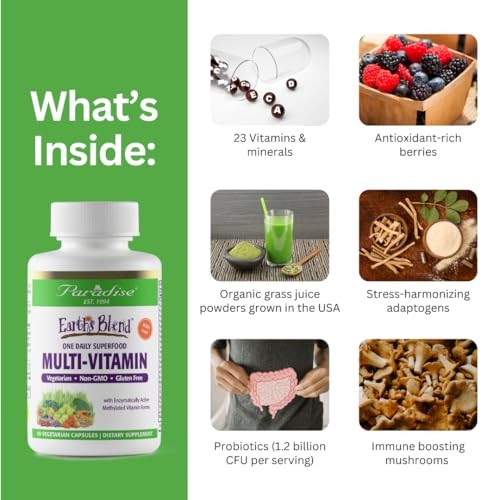 Paradise Herbs Earth’s Blend Multivitamin w/ 48 Organic Superfoods, Probiotics