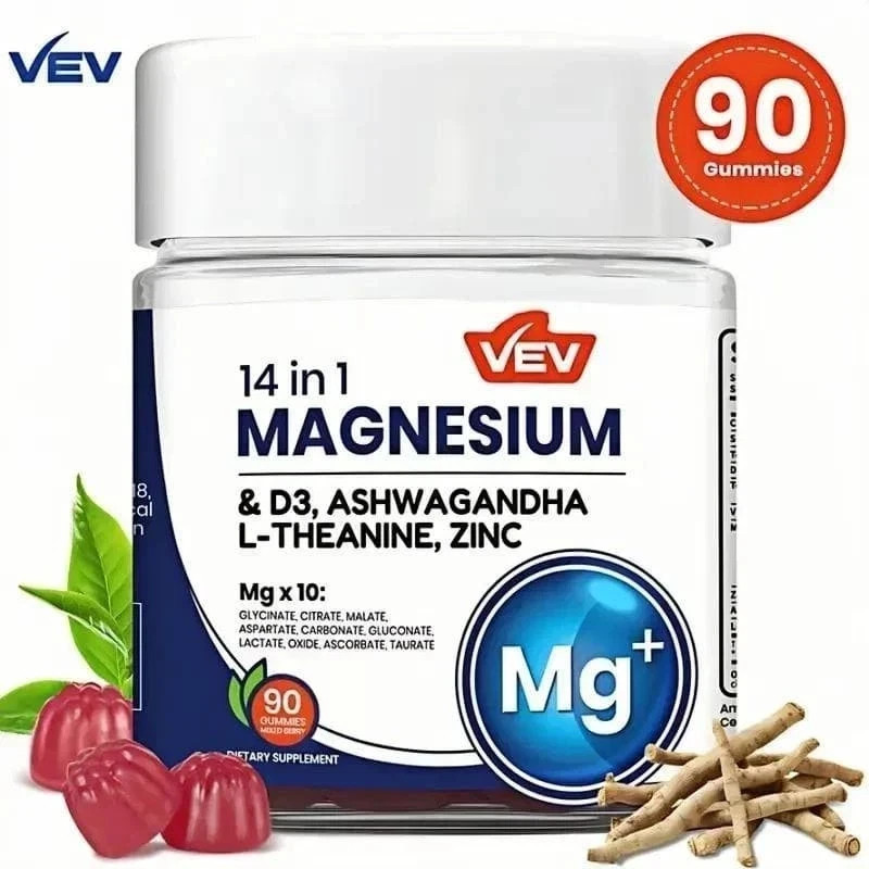 DeepCalm VEV Magnesium Gummies 14-in-1 Stress & Sleep Support | Vegan, 90 Gummie
