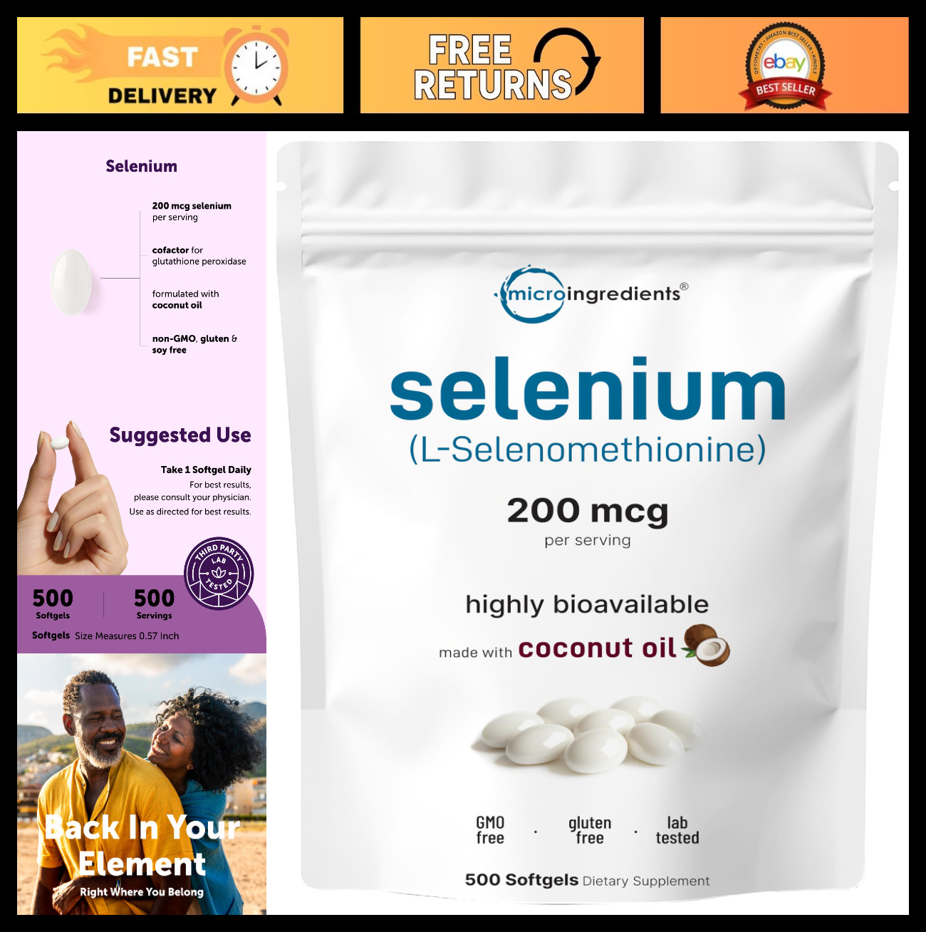 Selenium Supplements 200mcg – 500 Softgels, Non-GMO, Gluten Free, L-Selenomethio