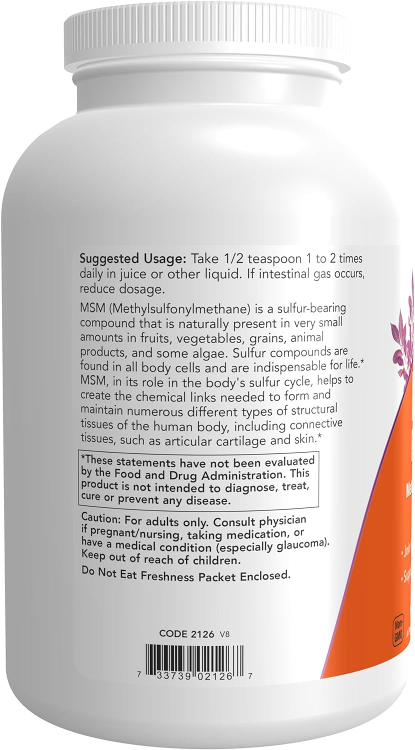 NOW Foods MSM (Methylsulfonylmethane) Powder, Healthy Cartilage, Joint Health
