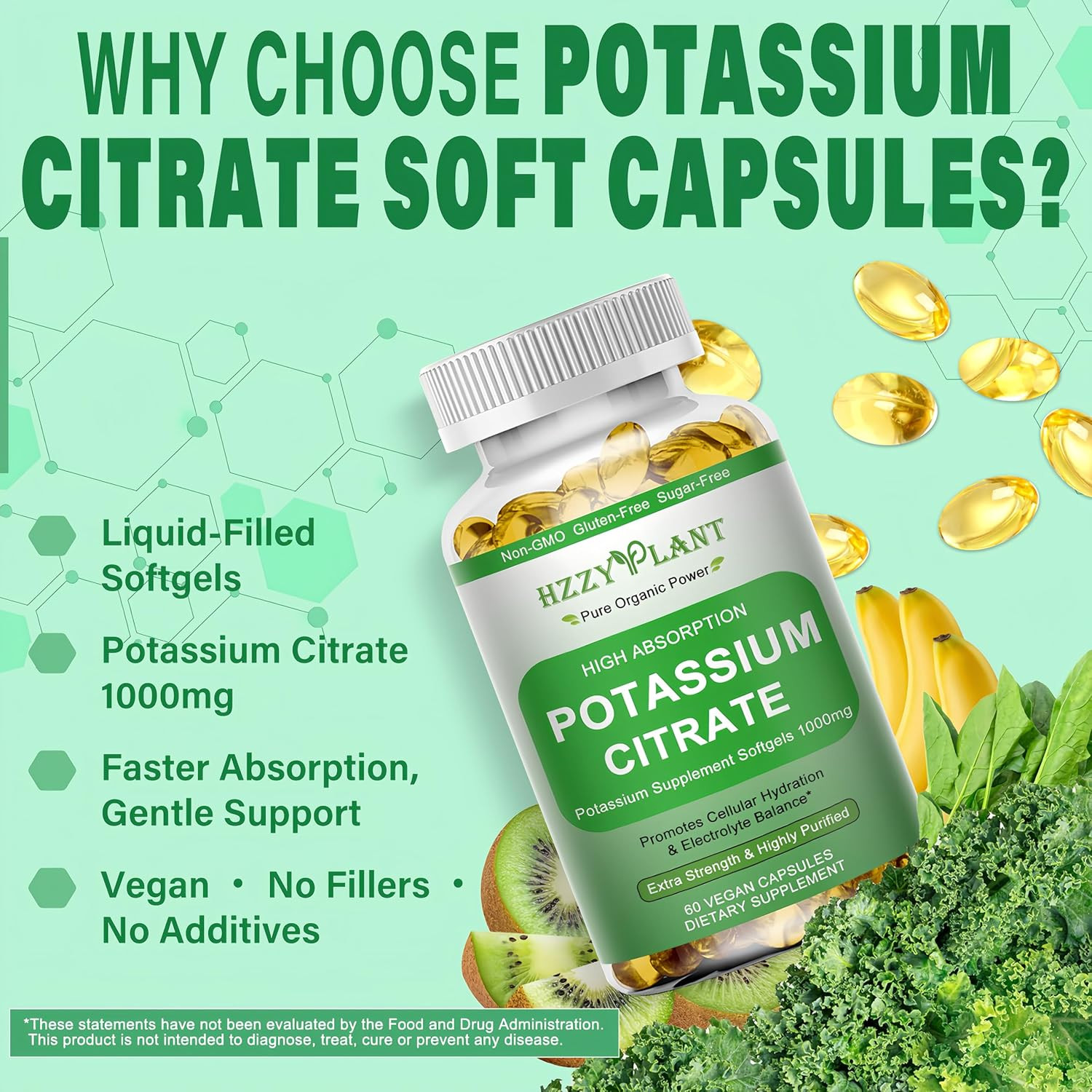 Potassium Supplement Softgels, High Absorption Potassium Citrate 1000Mg for Musc
