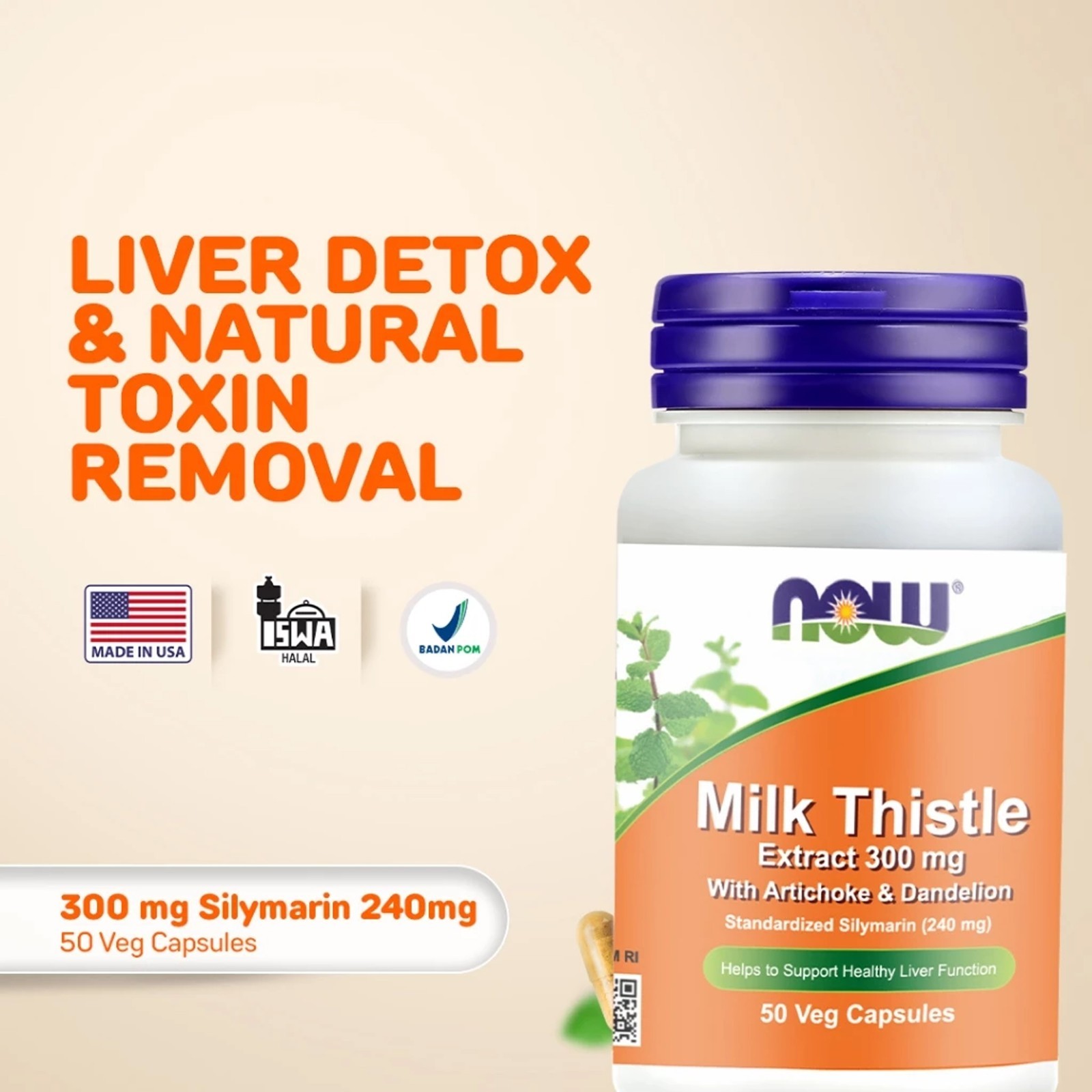 NOW Silymarin Milk Thistle Extract 300mg 50 Veg Capsules Liver Support Supplemen
