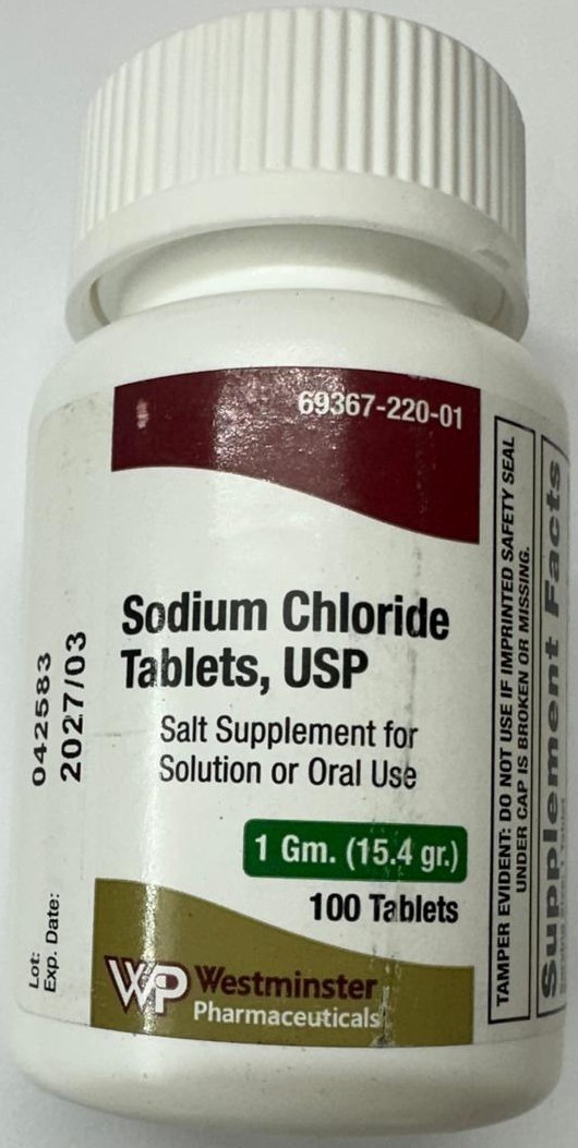 Sodium Chloride Salt Supplement & Electrolyte Replenisher , 1gm, 100 ct