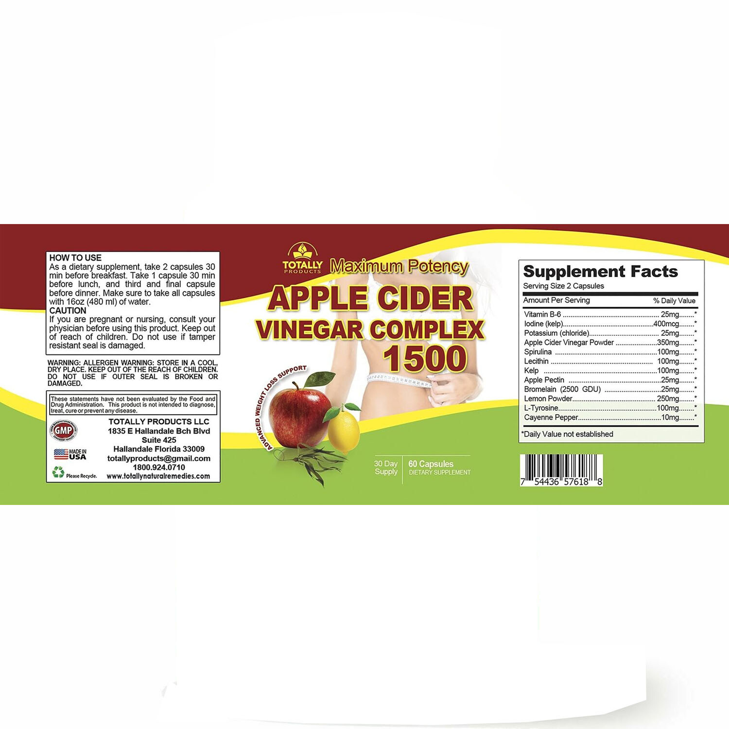 Apple Cider Vinegar Weight Loss Fat Burn Caps Diet Slimming Free Shipping New