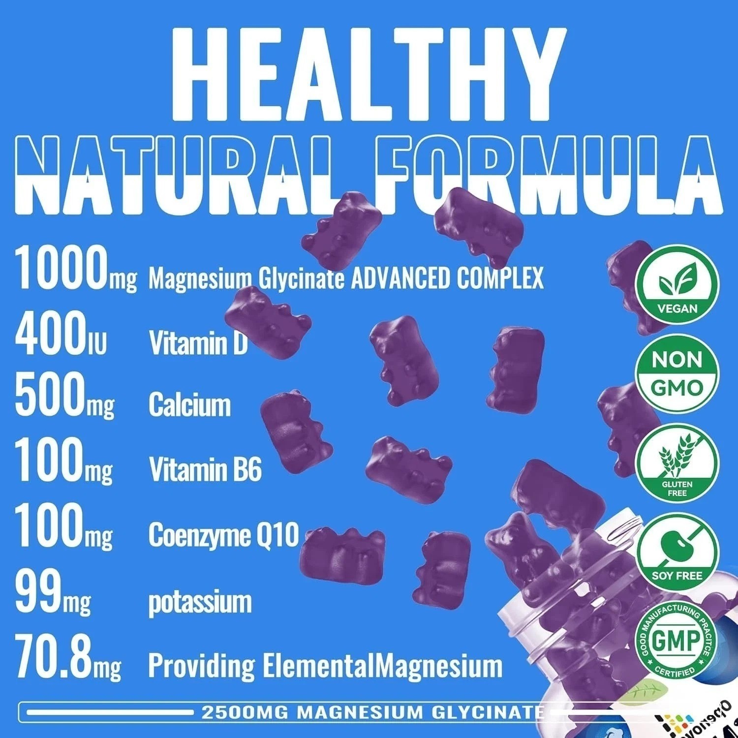 Magnesium Glycinate Gummies 2500mg – Sugar Free Magnesium Potassium Supplement w