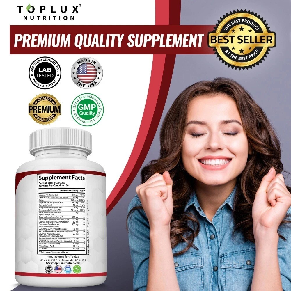 Blood Sugar Complex Capsules w/ Cinnamon, Bitter Melon & Chromium, Shipping Free