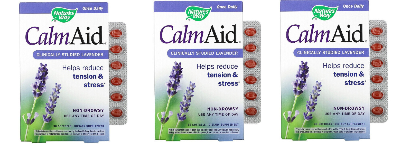 Nature’s Way, CalmAid, Clinically Studied Lavender, 30 Softgels **VALUE 3 PACK**