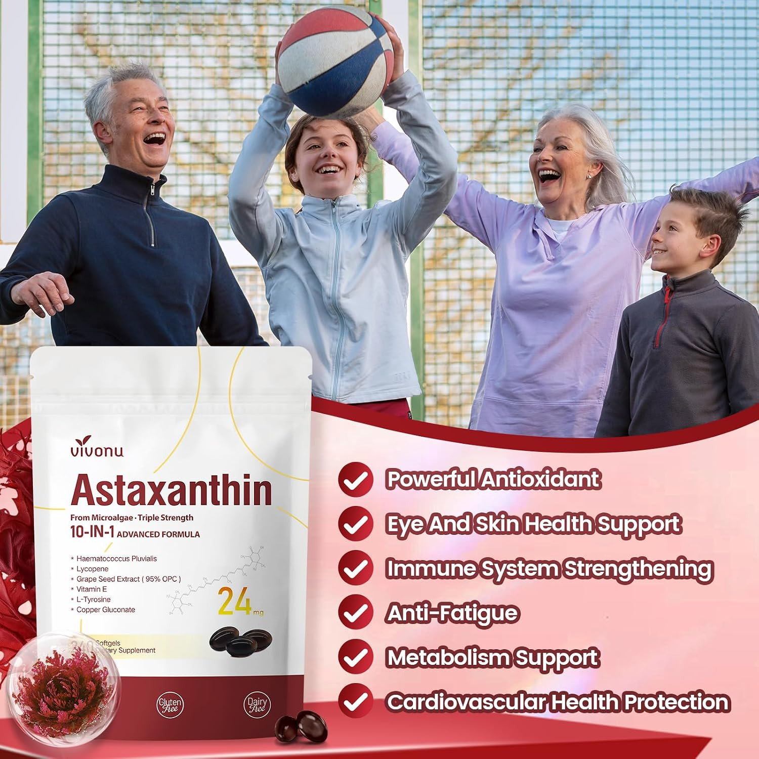 10 in 1 Astaxanthin Supplements 24mg, 4 Month Supply, Astaxantina Antioxidant…