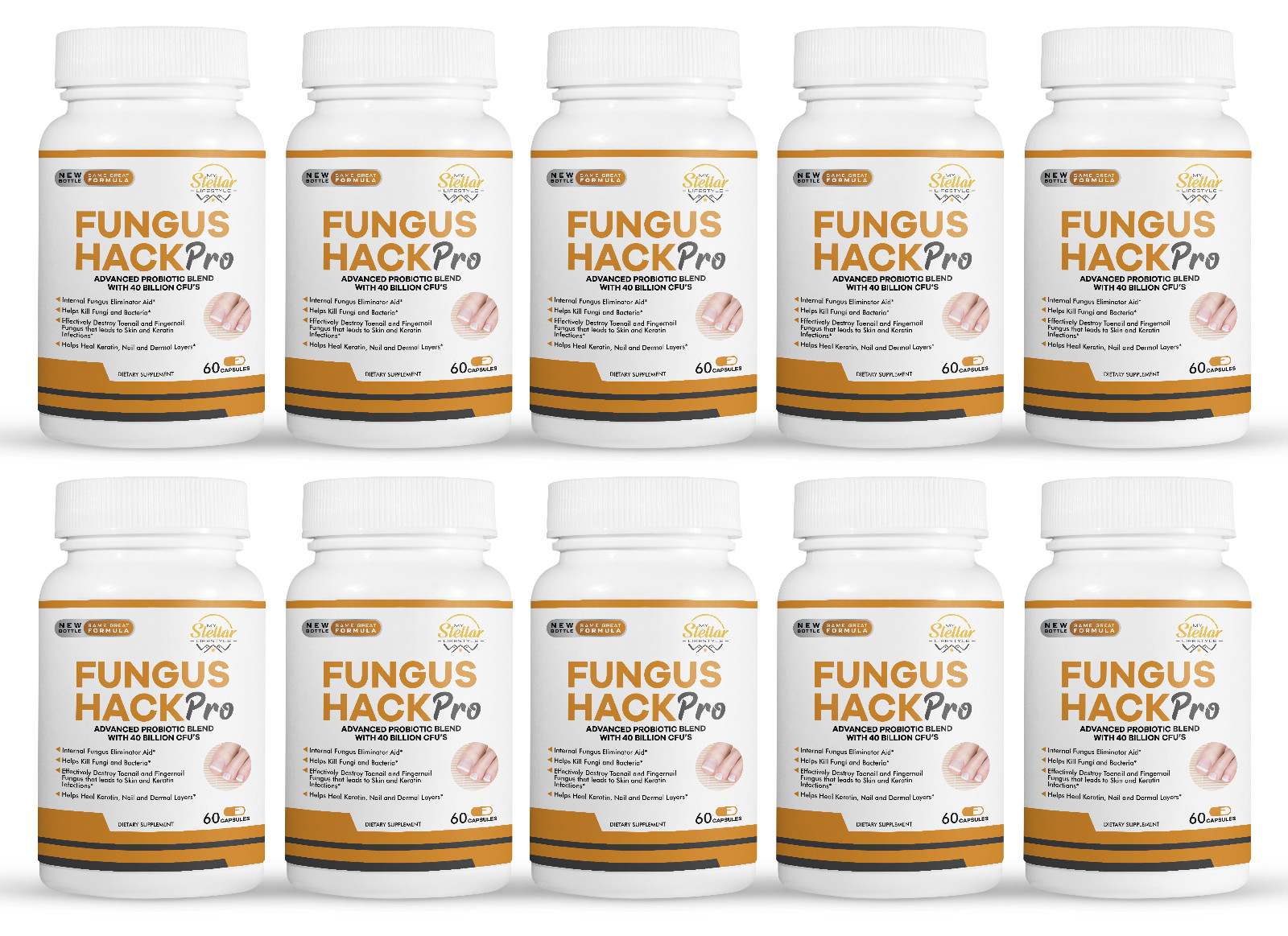 10 Pack Fungus Hack Pro, helps remove fungi and bacteria-60 Capsules x10