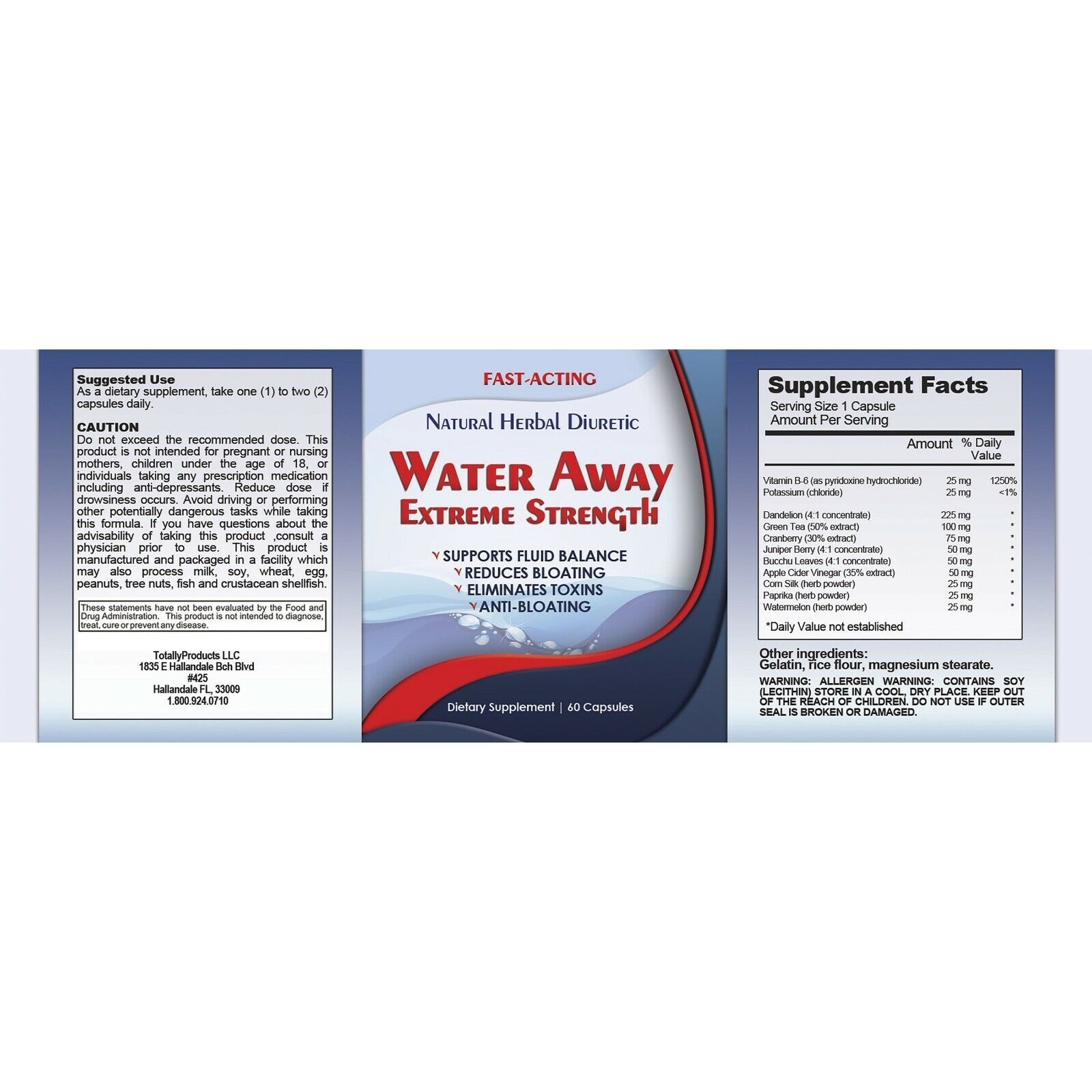 Diuretic Water Away Pills 700mg Weight Loss Blend of Minerals Supplement