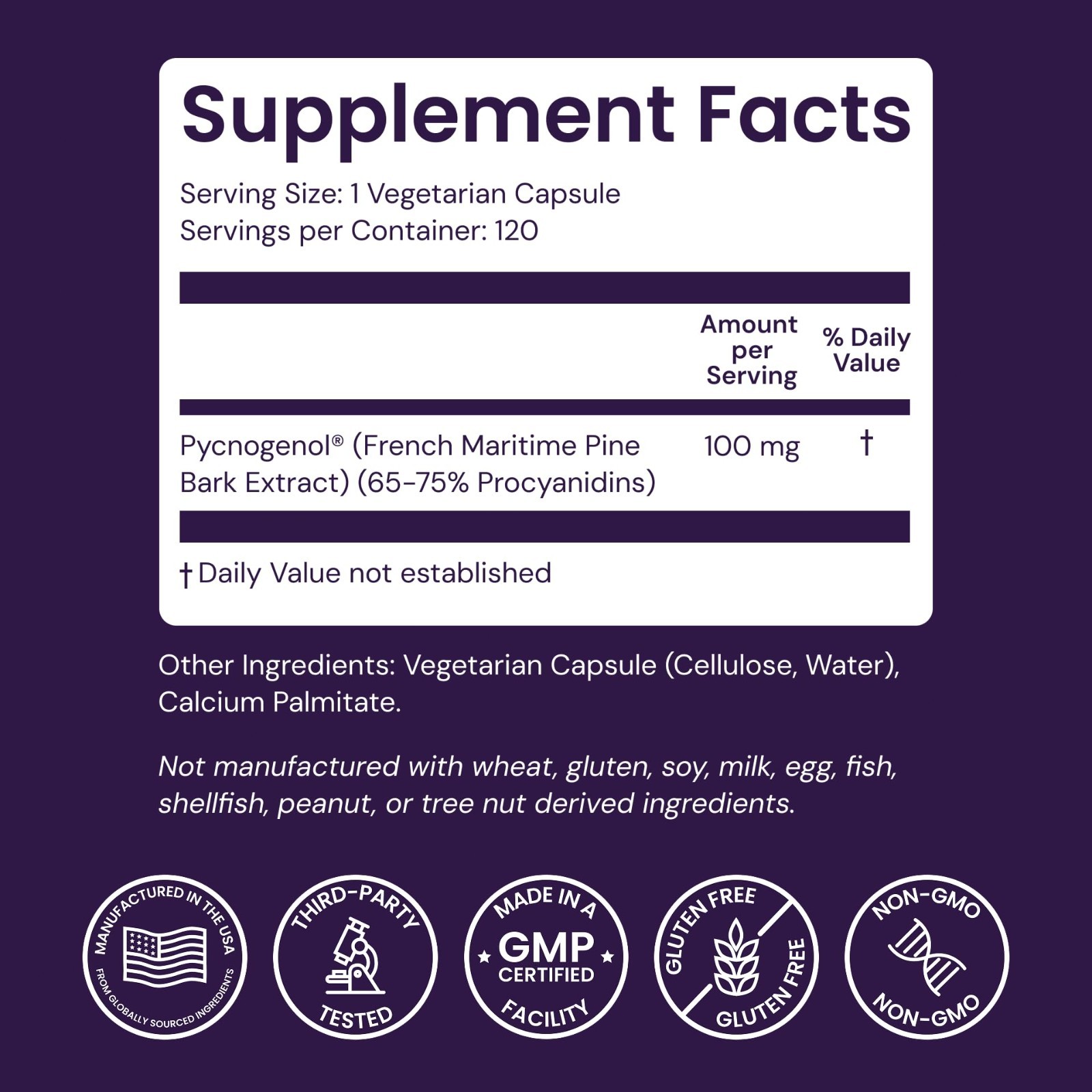 2XHealthy Origins 120 100 mg Super Non-GMO Antioxidant, Gluten Pycnogenol Cap