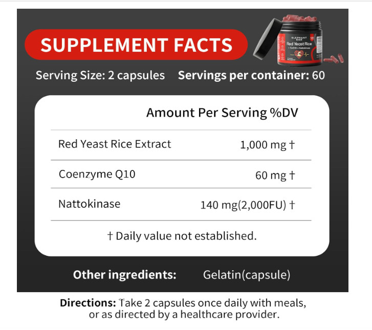ELEPHANTDAD Red Yeast Rice 1000Mg with Nattokinase & Coq10 – 120 Capsules