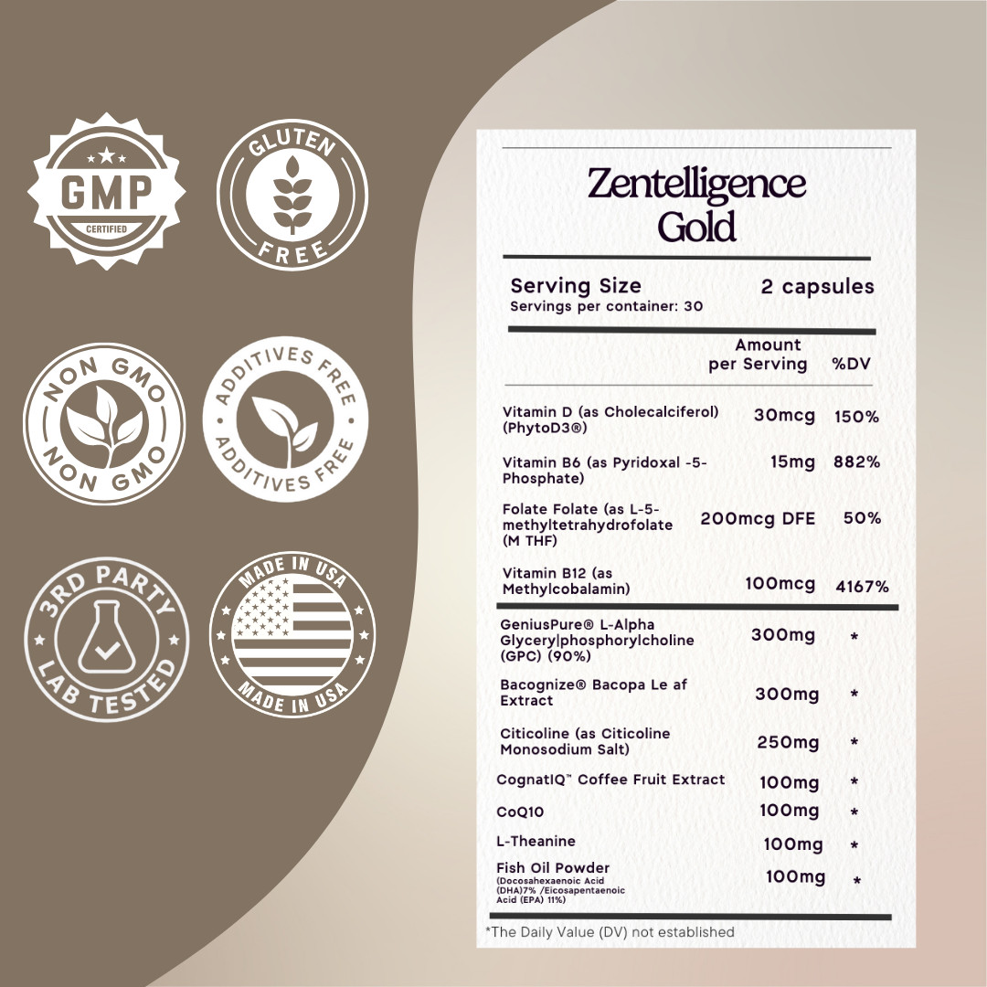 Zentelligence® Gold Brain Supplement – 120 Capsules.
