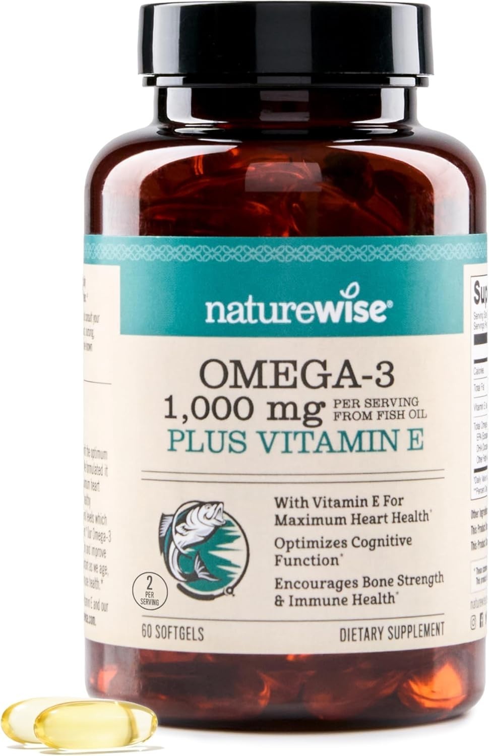 NatureWise Extra-Strength Omega 3 Fish Oil Supplement for Heart & Brain 1000mg