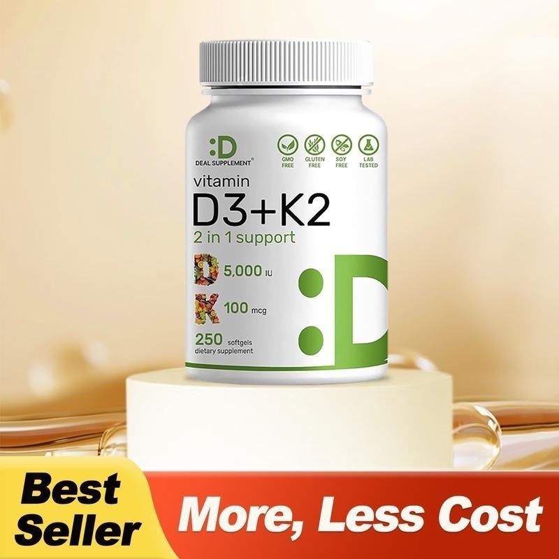 NEW Vitamin D3 5000 IU with K2 MK7 250 Veggie Softgels Bone Immune Support