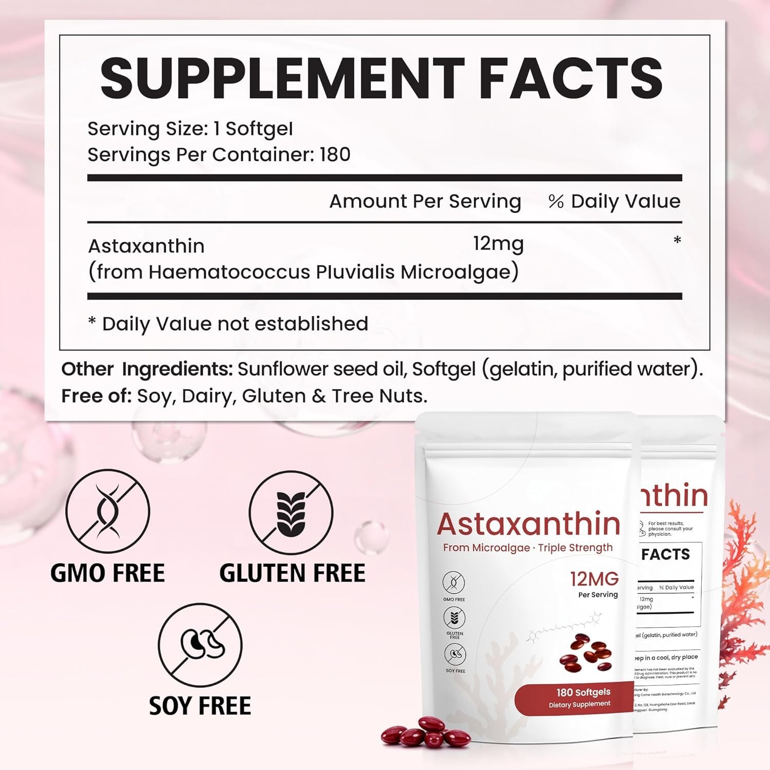 Astaxanthin 12mg Remedy, 6 Supply of 180 Softgels for Antioxidant Support