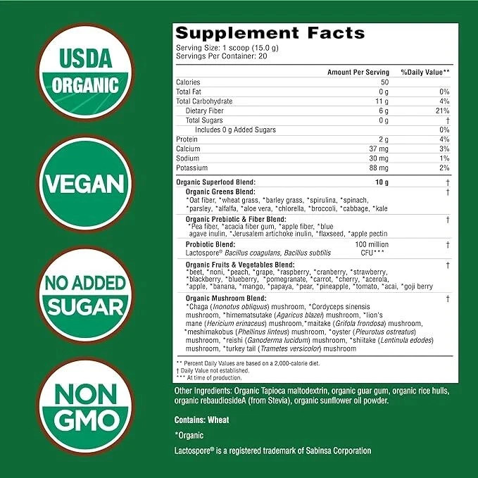 Country Farms Super Greens Organic Food Supplement Natural Flavor 10.6 oz 6PK