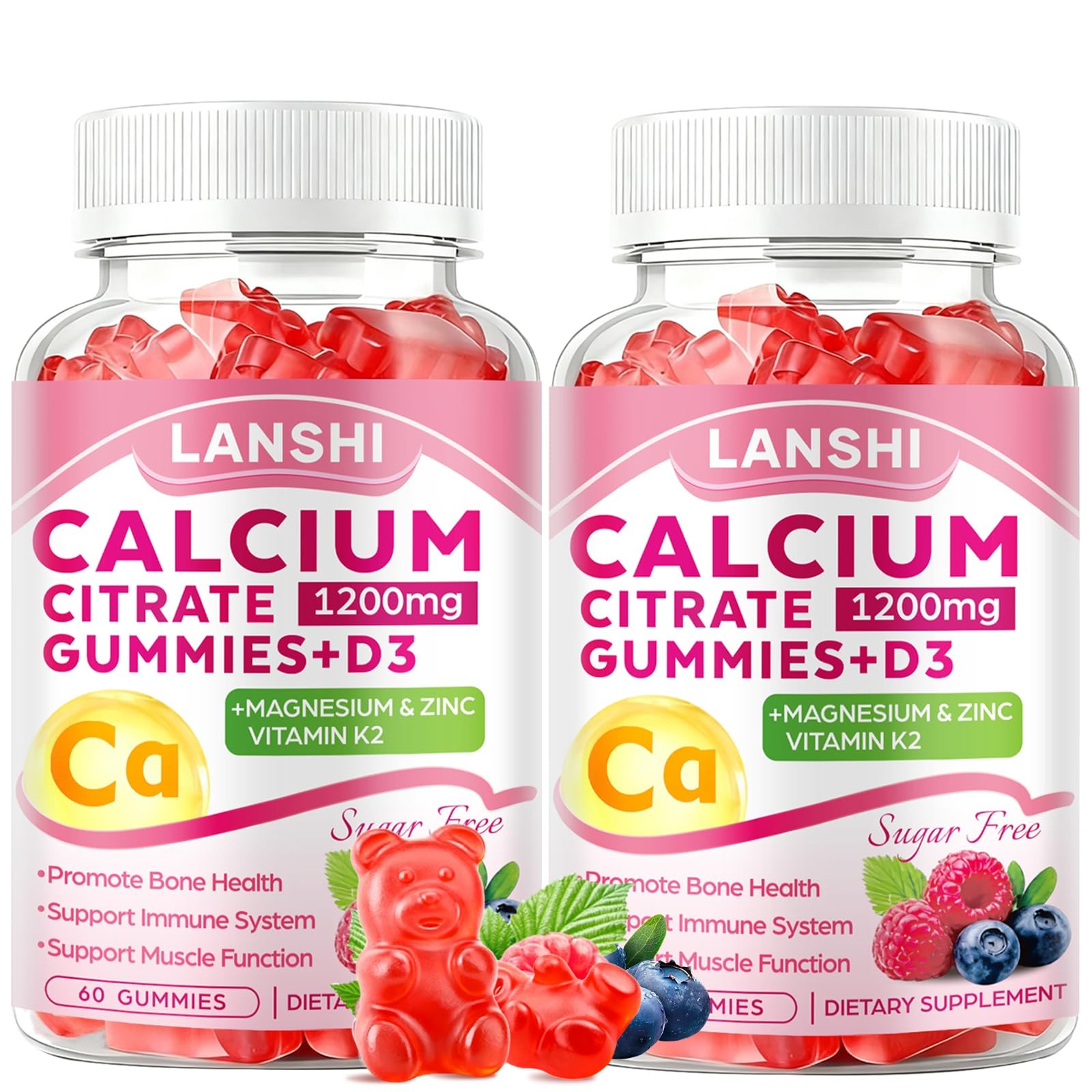 Lanshi Calcium Citrate Gummies 1200Mg Vitamin D3 K2 Supplements For Women Men