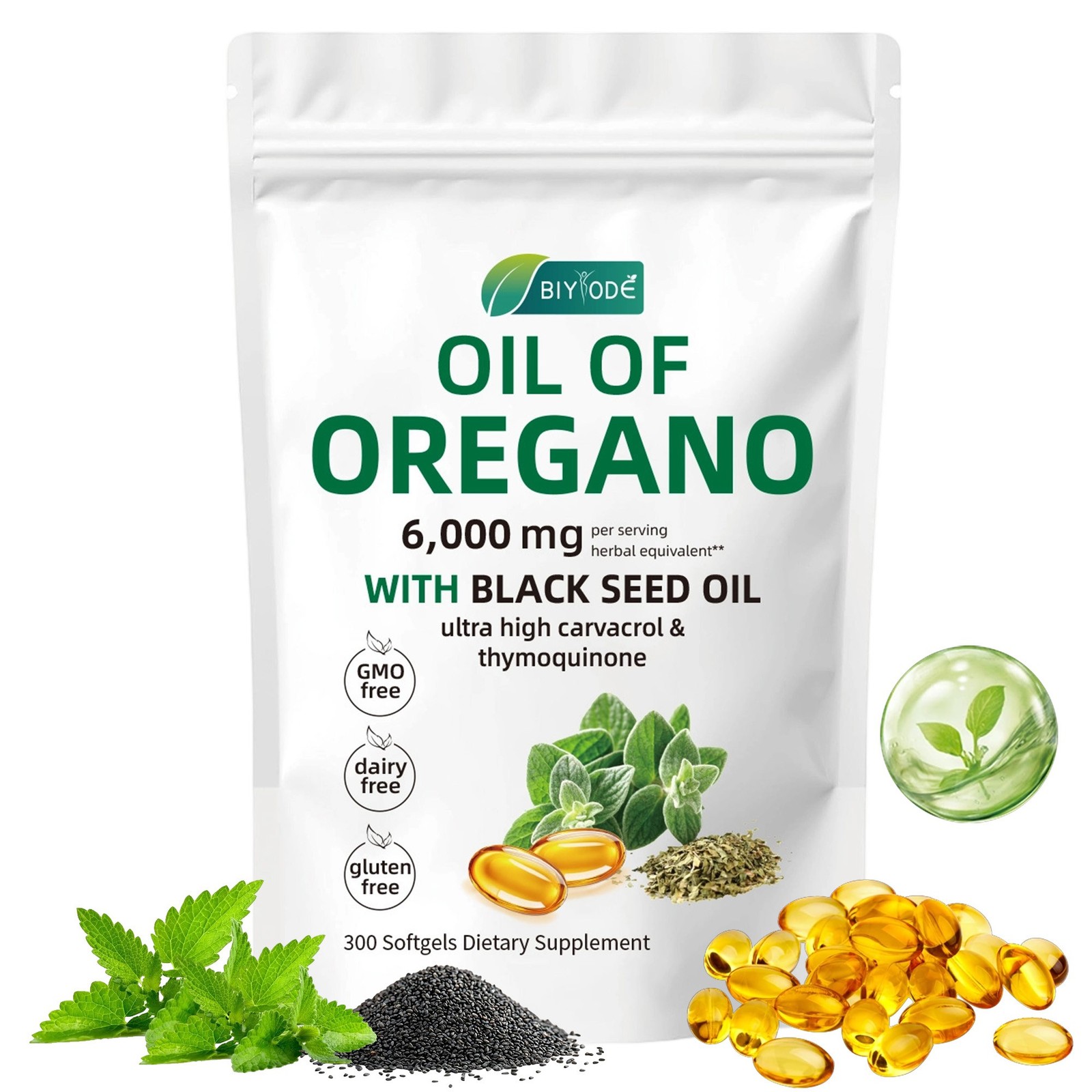 2 Oil 1 in of Oregano 3000 Softgels Black Seed Oil Herbal Supplement US