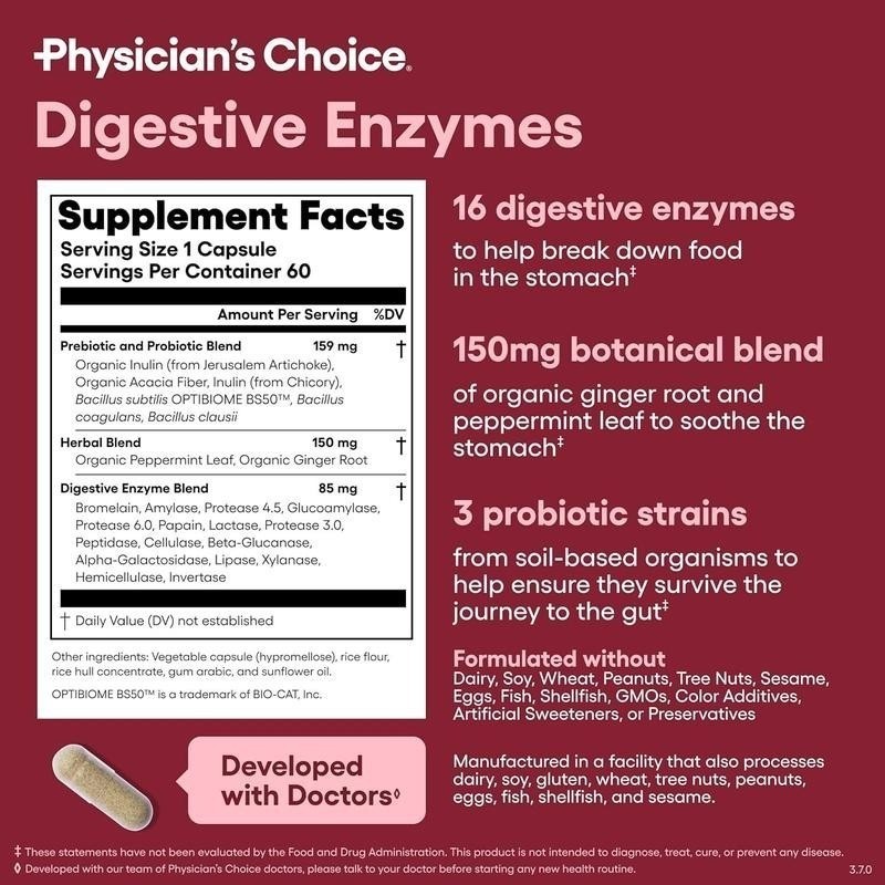 USPS Physician’s Choice Digestive Enzymes 16 Multi Enzymes Organic Prebiotics