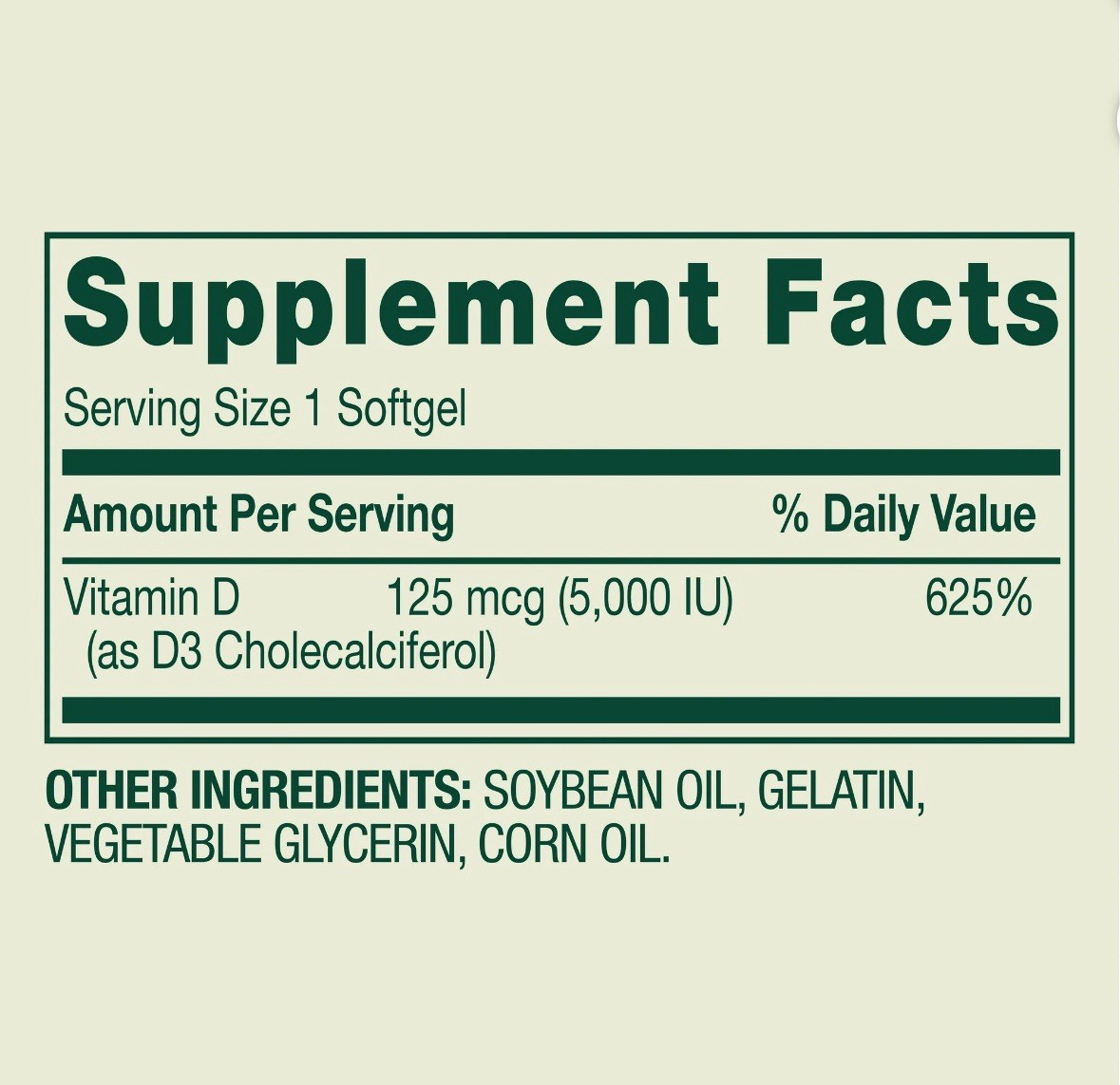 Spring Valley Vitamin D3 Supplement Softgels – 5000iu (250 Count)