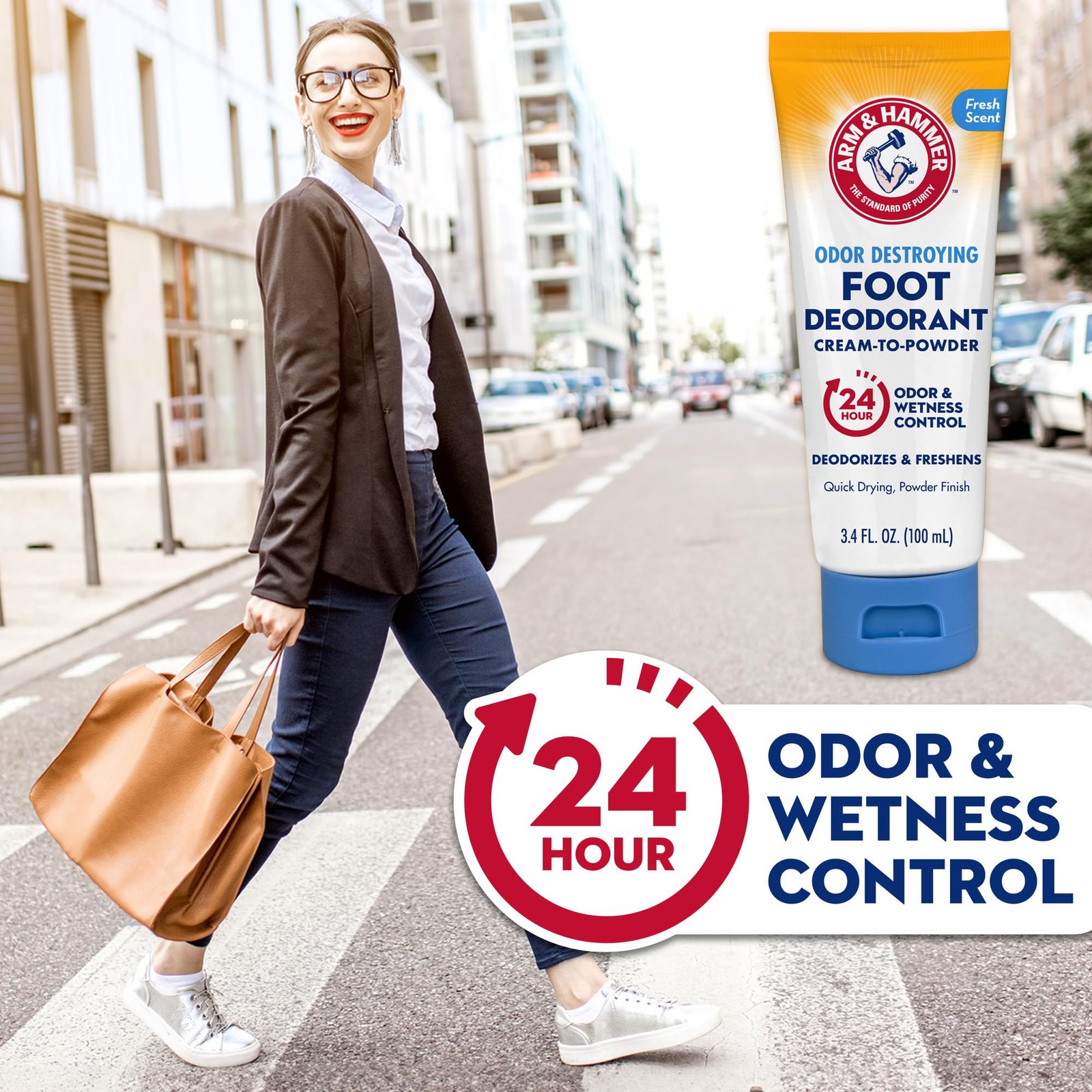 Arm & Hammer Cream to Powder Foot Deodorant, 24 Hour 3.4 Fl Oz (Pack of 1)