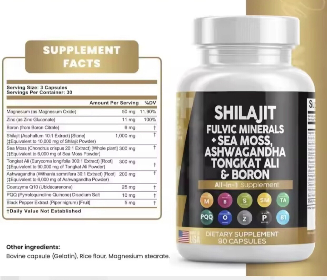 Shilajit Supplement 10,000mg with Sea Moss 6000mg, Ashwagan