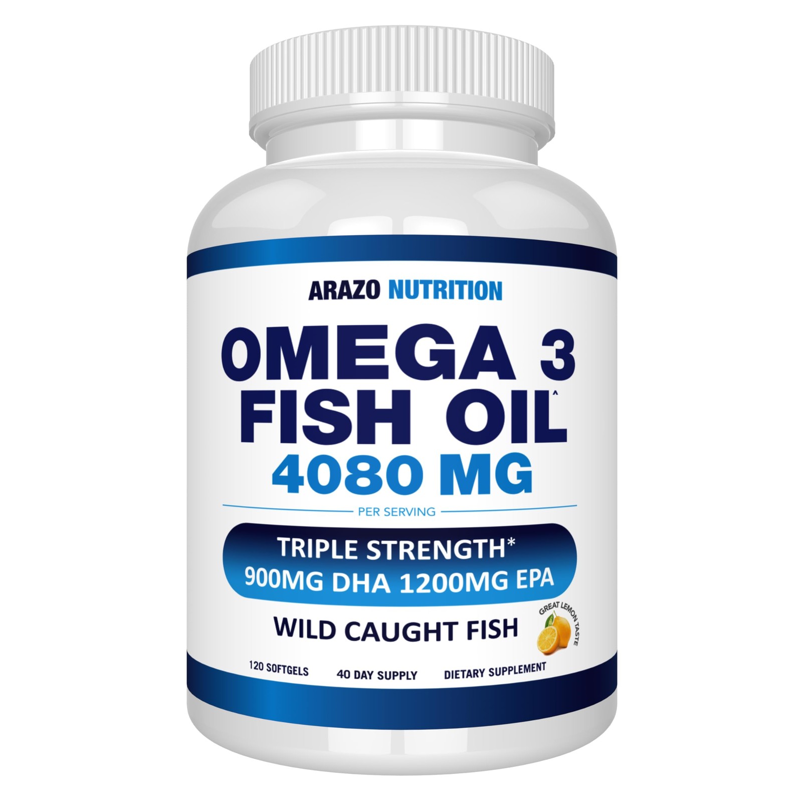 Arazo Nutrition Wild Caught Omega-3 Fish Oil 120 Count (Pack of 1), Yellow