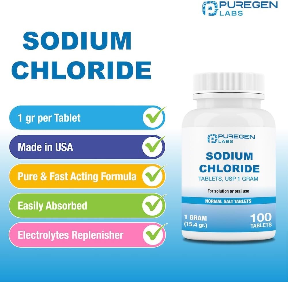 Puregen Sodium Chloride Tablets Normal Salt 1 GM (1000 mg) 100 Tablets