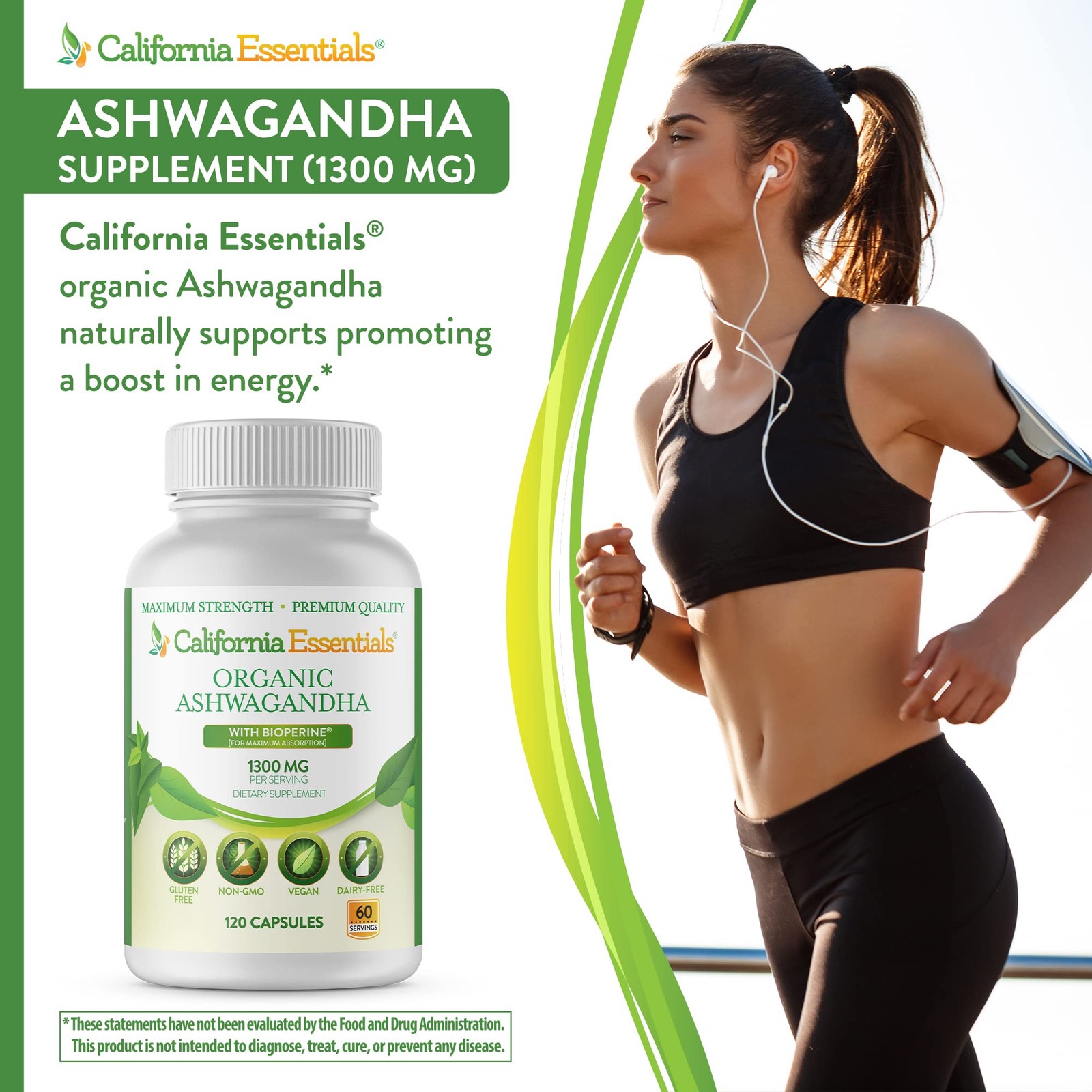 ASHWAGANDHA-1300MG PER SERVING-ENERGY-STRENGTH-LONGEVITY-NEW-SEALED-FREE SHIP