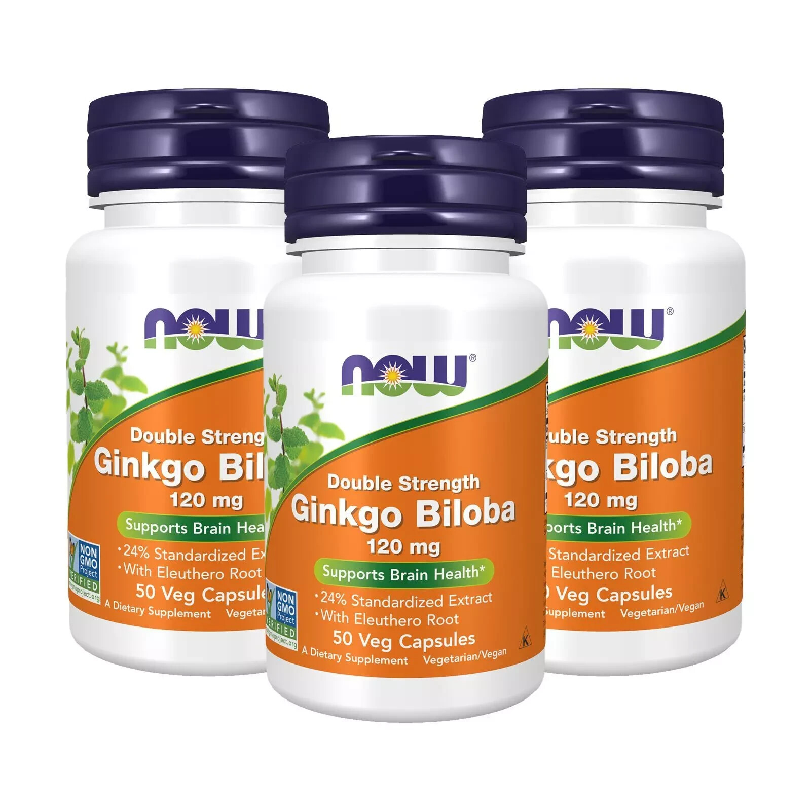 NOW Foods (3 PACKS) Ginkgo Biloba, Double Strength, 120 mg, 50 Veg Capsules
