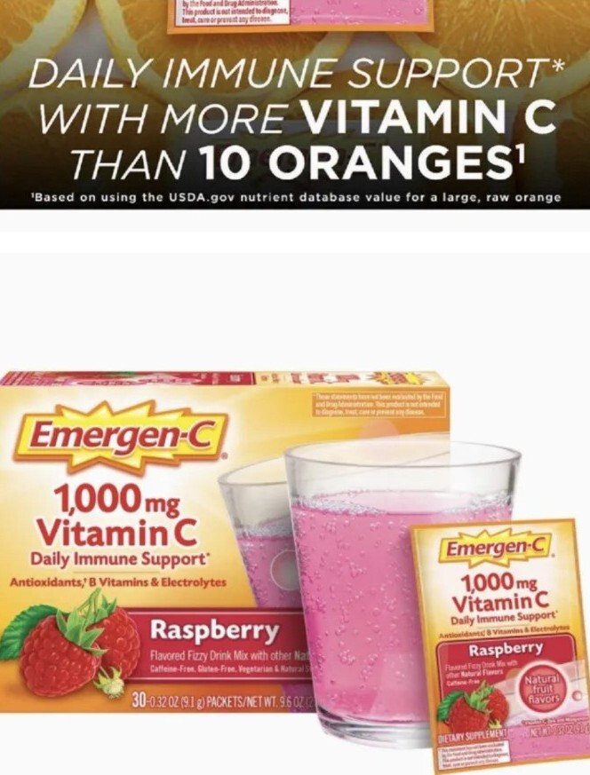 EMERGEN-C 1000 MG VITAMIN C RASPBERRY DAILY IMMUNE SUPPORT 30 Ct