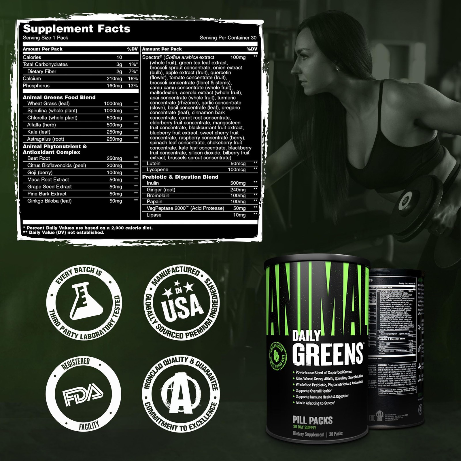 Animal Daily Greens Pill Packs – Kale, Wheat 30 Count (Pack of 1), Green