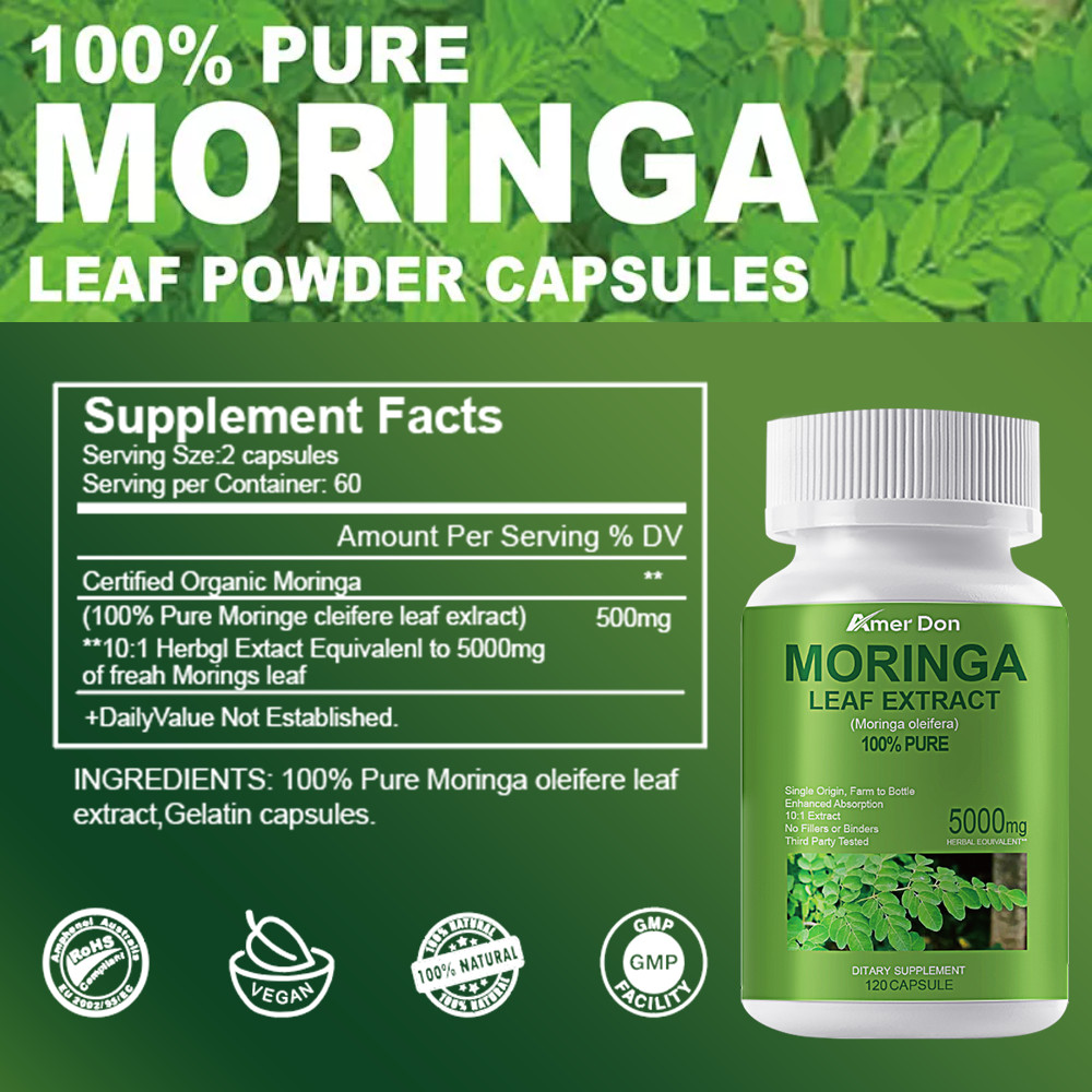120ct Moringa Oleifera Leaf Powder 5000mg,Organic Herbal Extract Immune Support