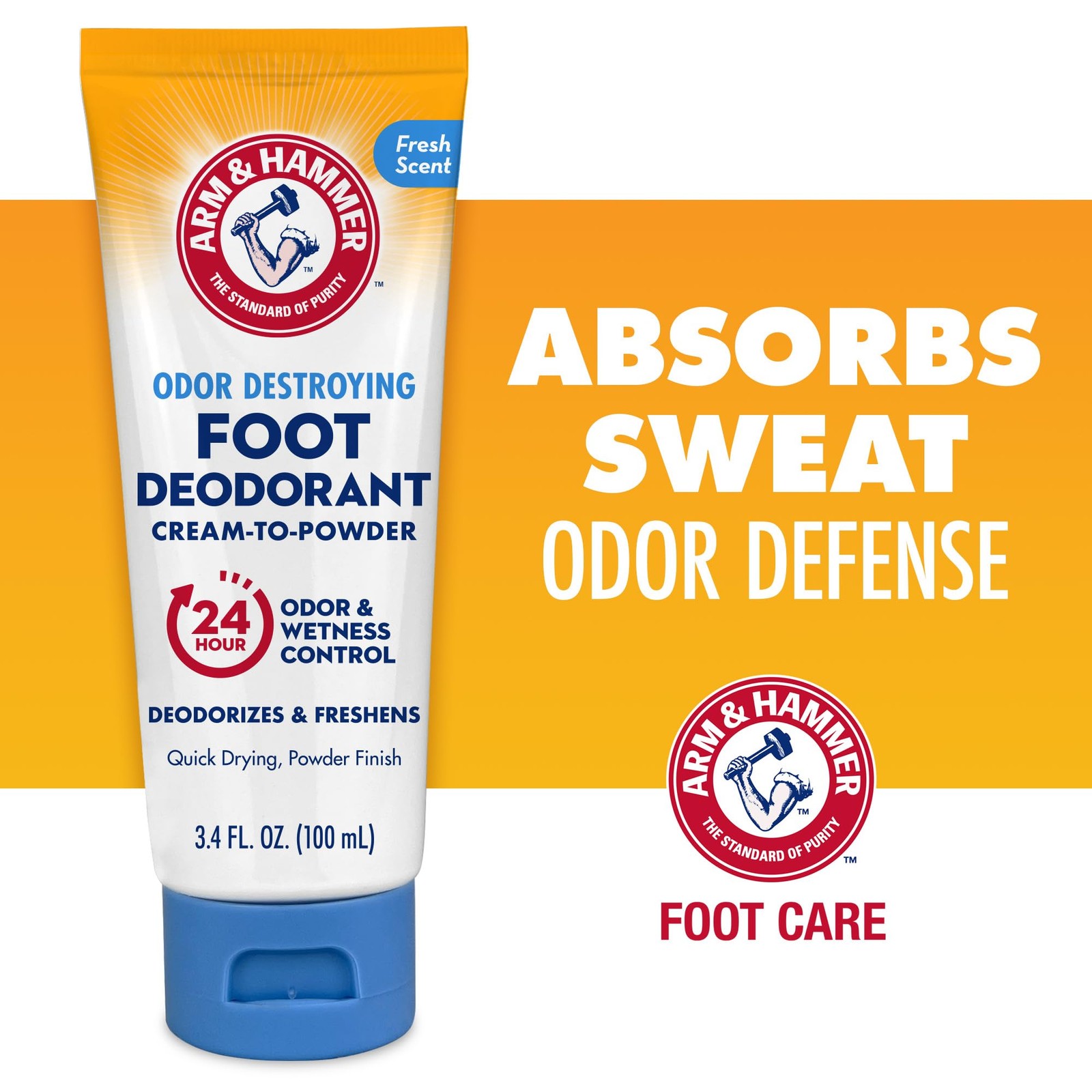 Arm & Hammer Cream to Powder Foot Deodorant, 24 Hour 3.4 Fl Oz (Pack of 1)