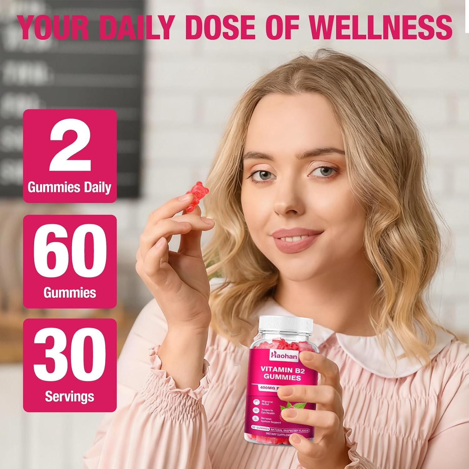 Vitamin B2 400mg Gummies with Magnesium for Migraine Relief and Nervous System