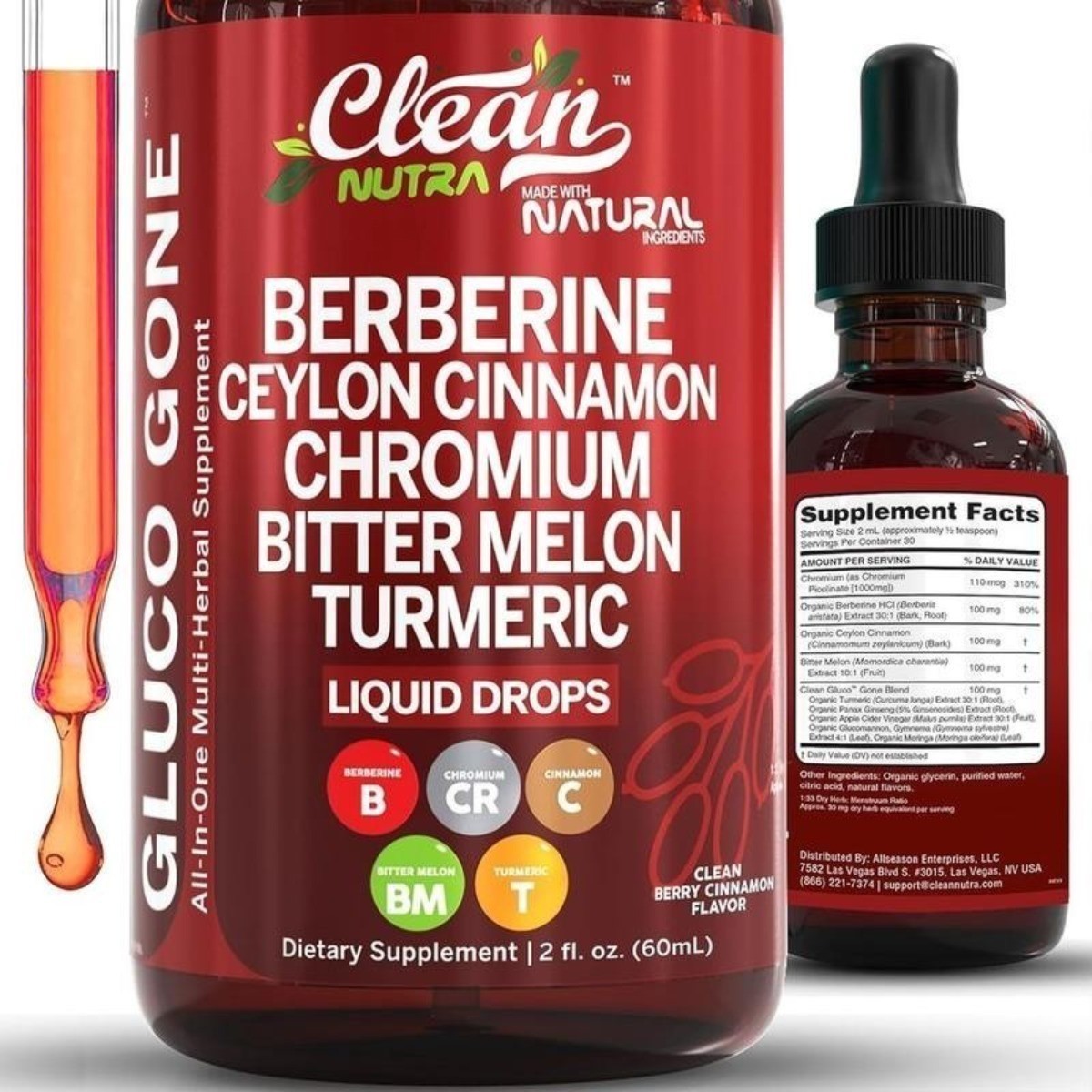 Clean Nutra Berberine & Cinnamon Drops – Liquid Metabolism Support, 2 fl oz