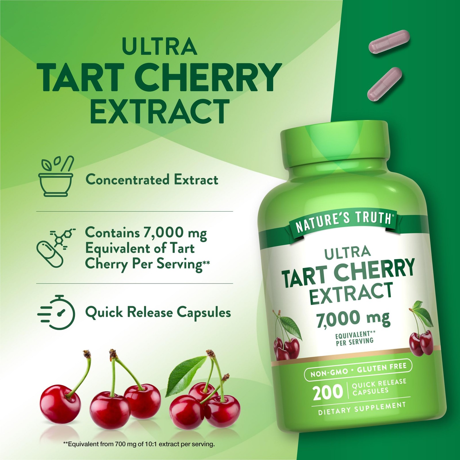Tart Cherry Extract Capsules 200 Count Non-GMO Gluten Free – Quick Release