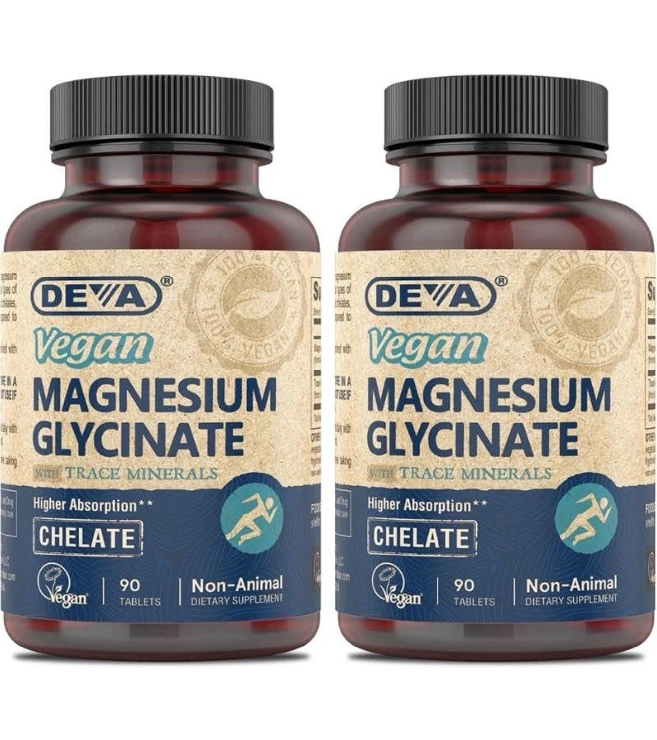 DEVA Vegan Magnesium Glycinate 300mg per serving with 90 Count (Pack of 2)